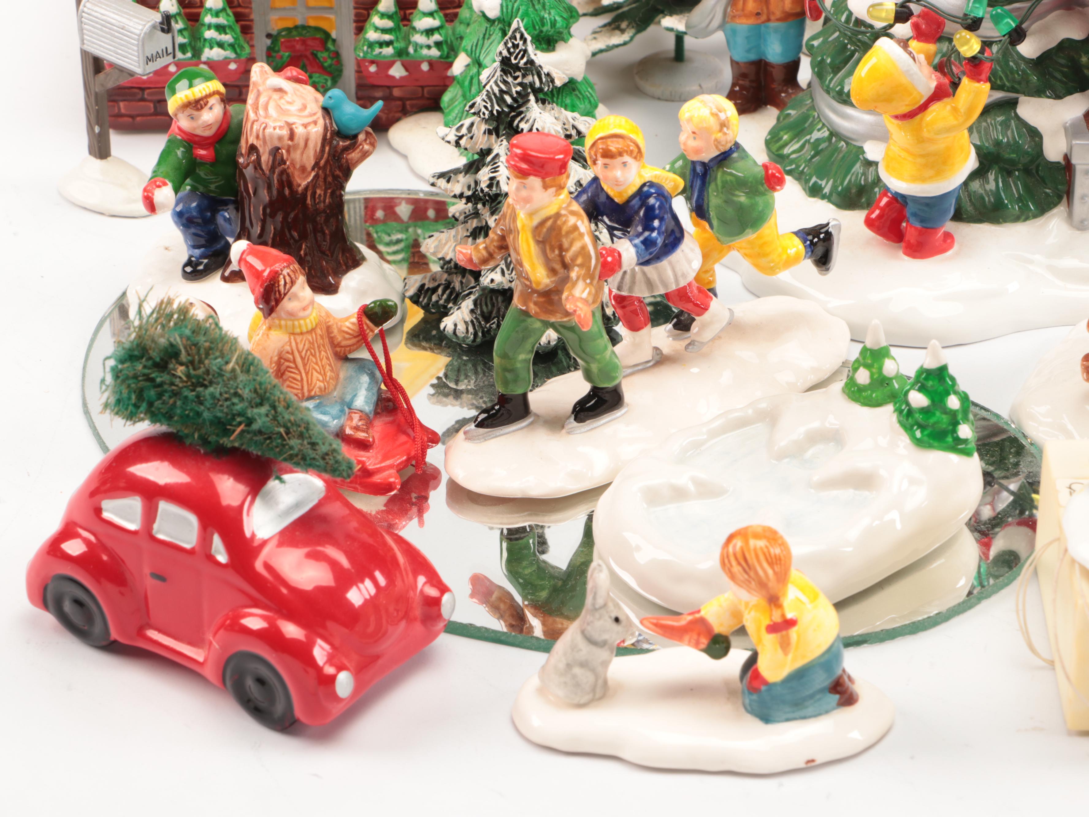 Dept. 56 Snow Village "Woodbury House," "Christmas Cottage," and Other Figures