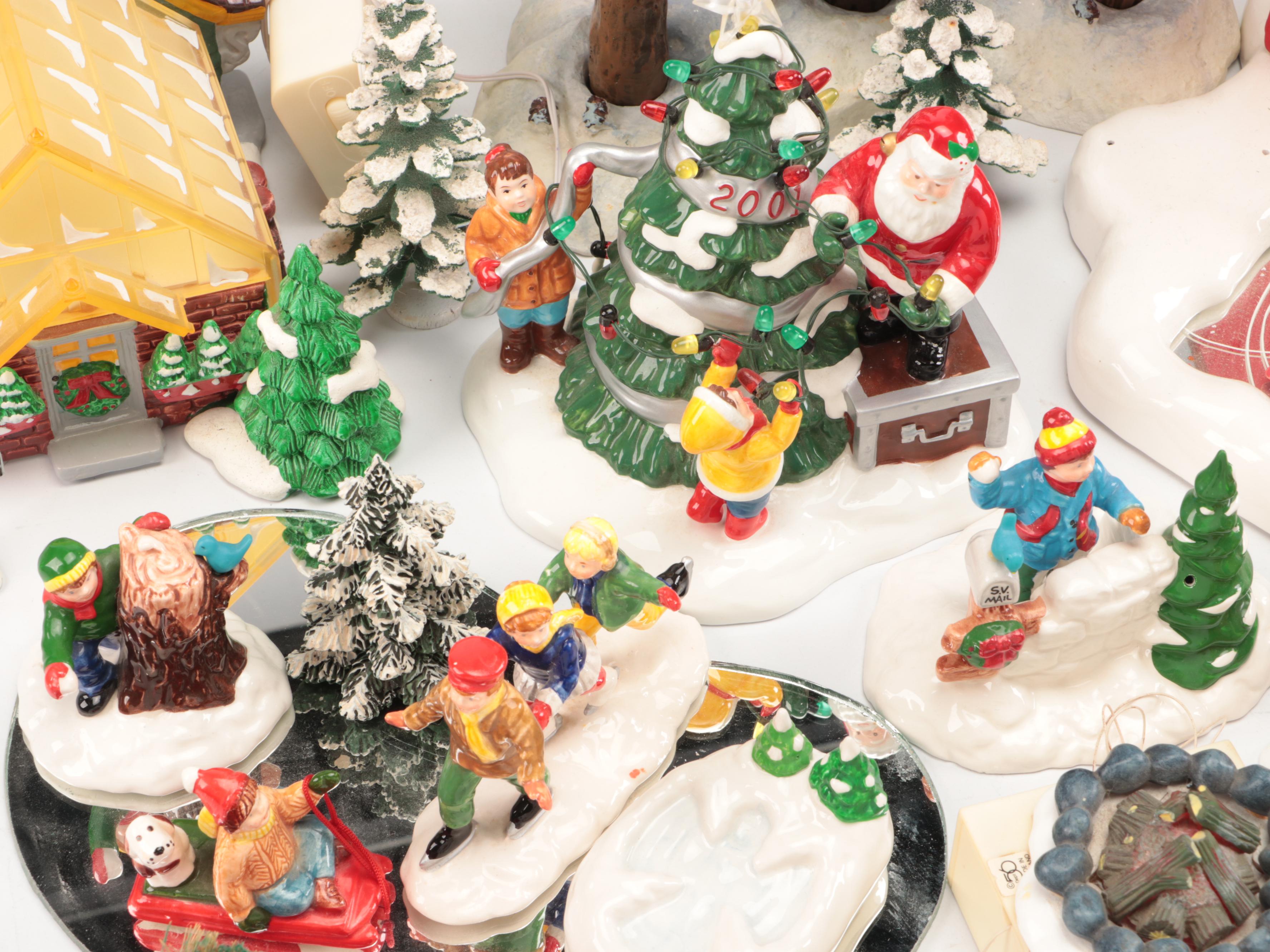 Dept. 56 Snow Village "Woodbury House," "Christmas Cottage," and Other Figures