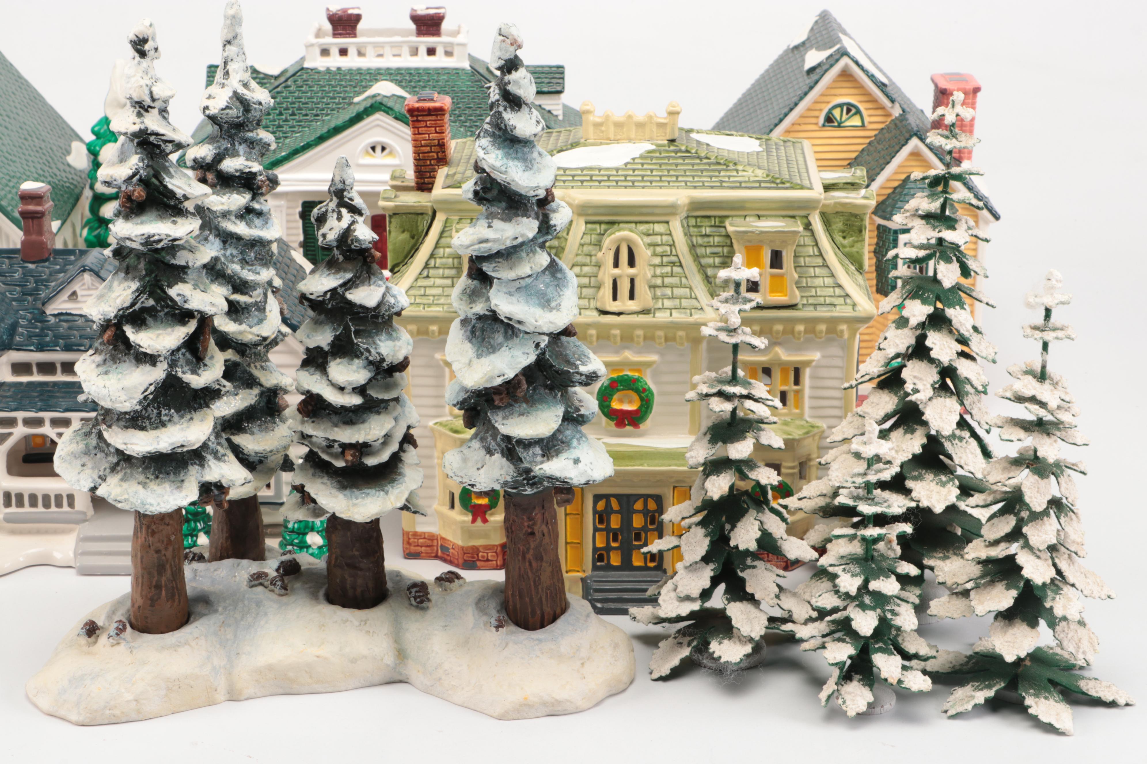 Dept. 56 Snow Village "Woodbury House," "Christmas Cottage," and Other Figures
