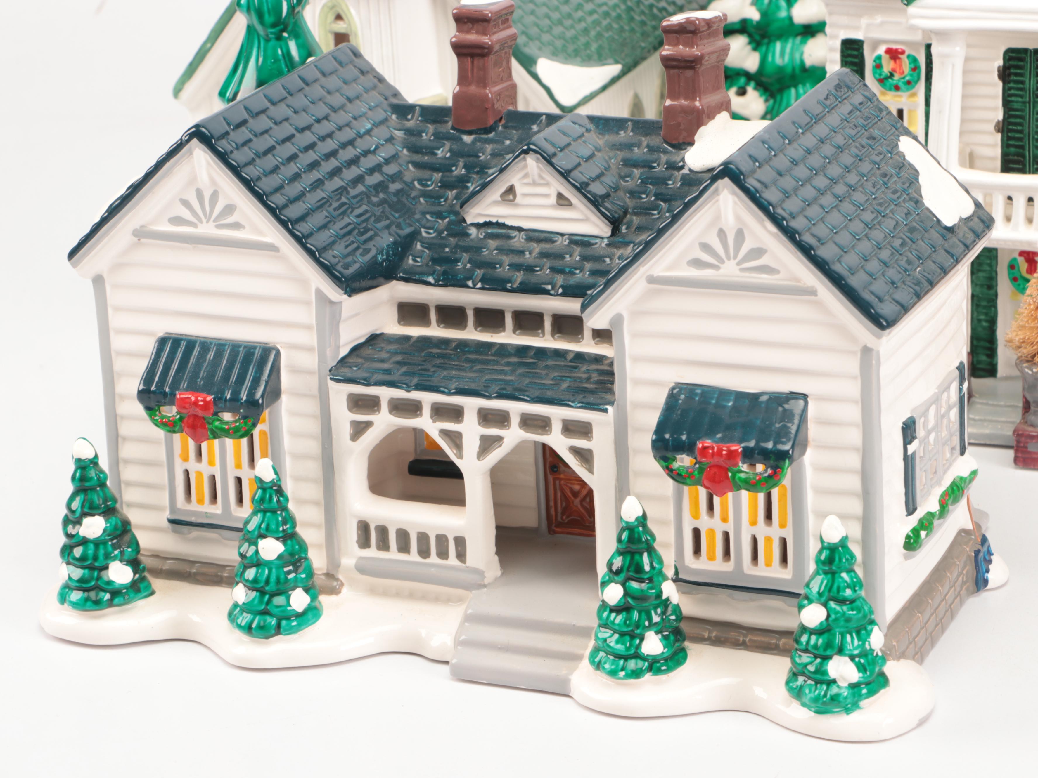 Dept. 56 Snow Village "Woodbury House," "Christmas Cottage," and Other Figures