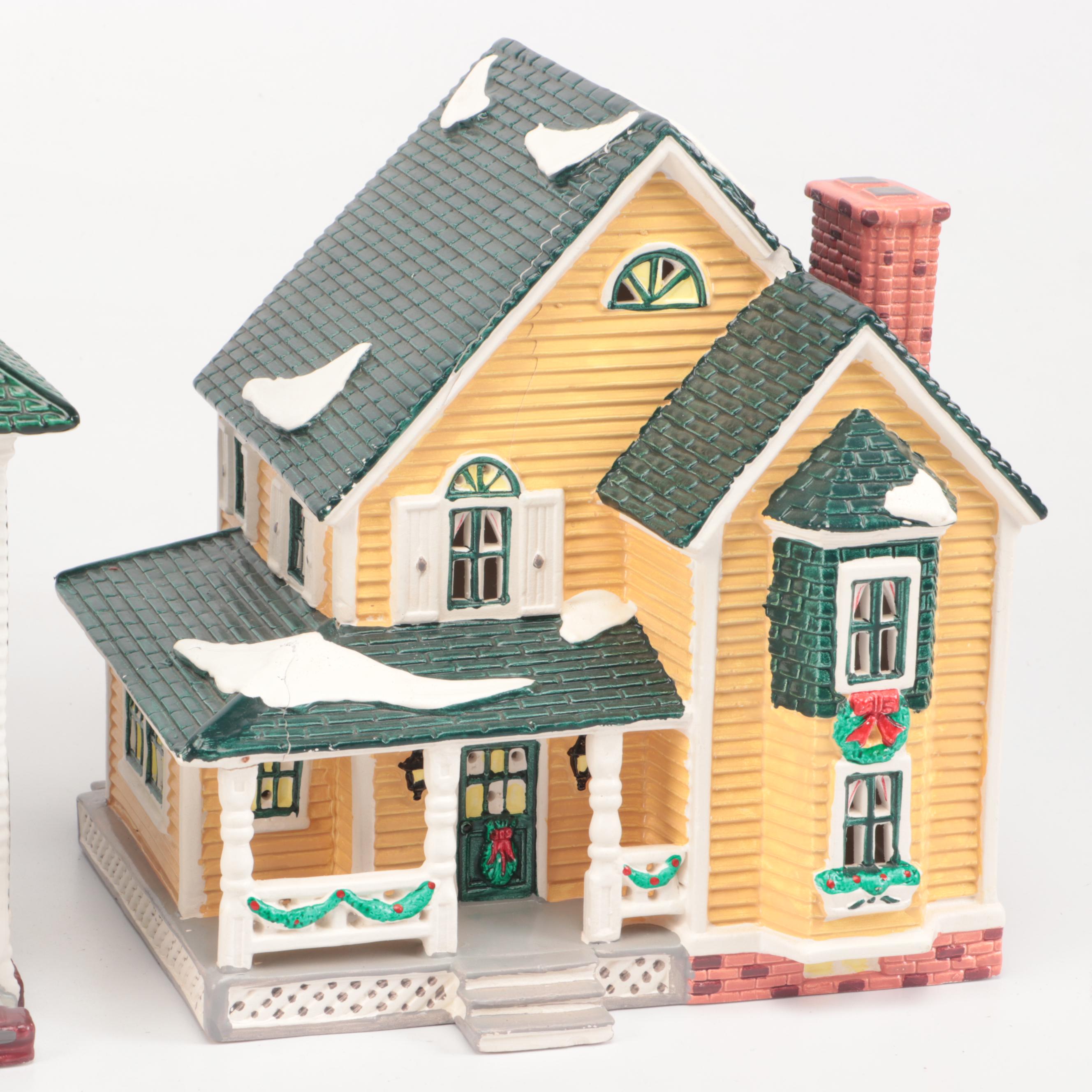 Dept. 56 Snow Village "Woodbury House," "Christmas Cottage," and Other Figures