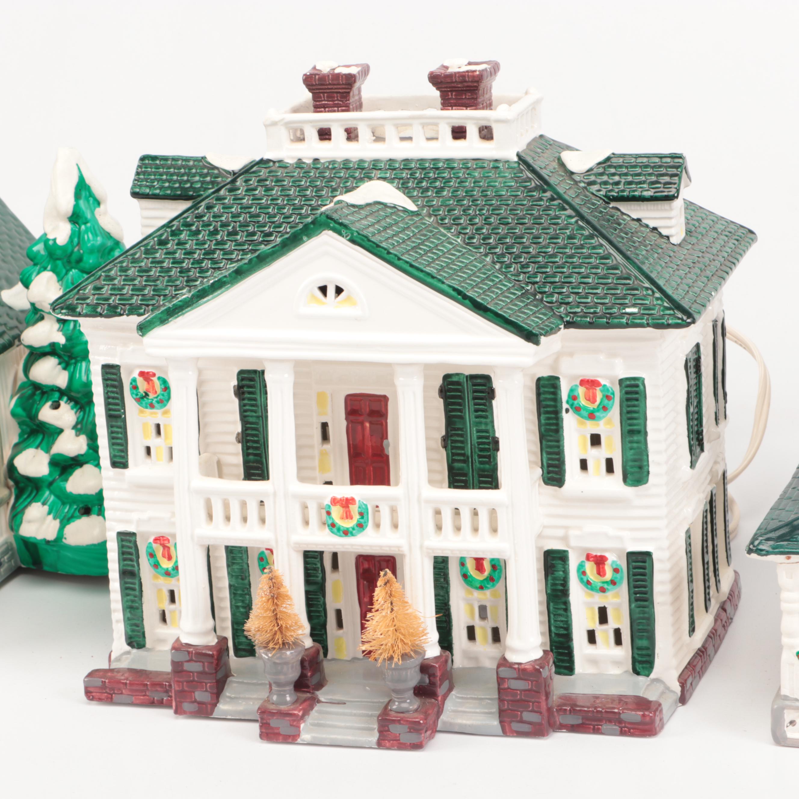 Dept. 56 Snow Village "Woodbury House," "Christmas Cottage," and Other Figures