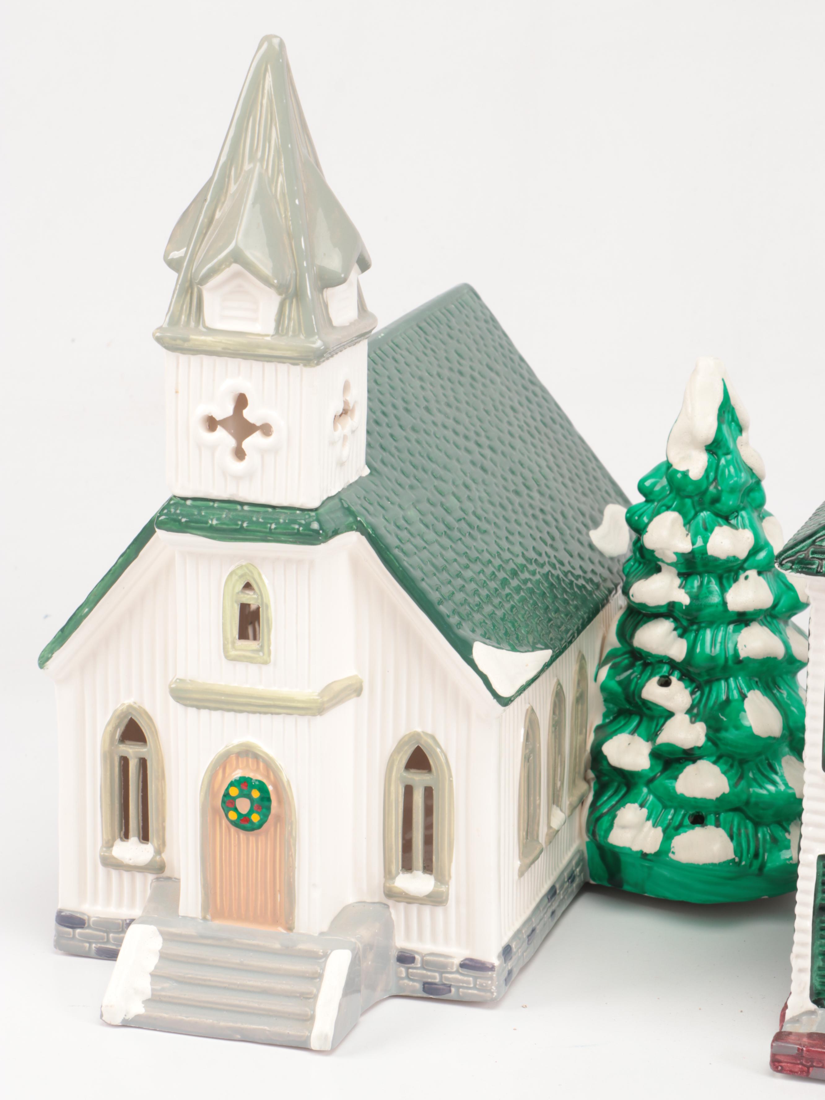 Dept. 56 Snow Village "Woodbury House," "Christmas Cottage," and Other Figures