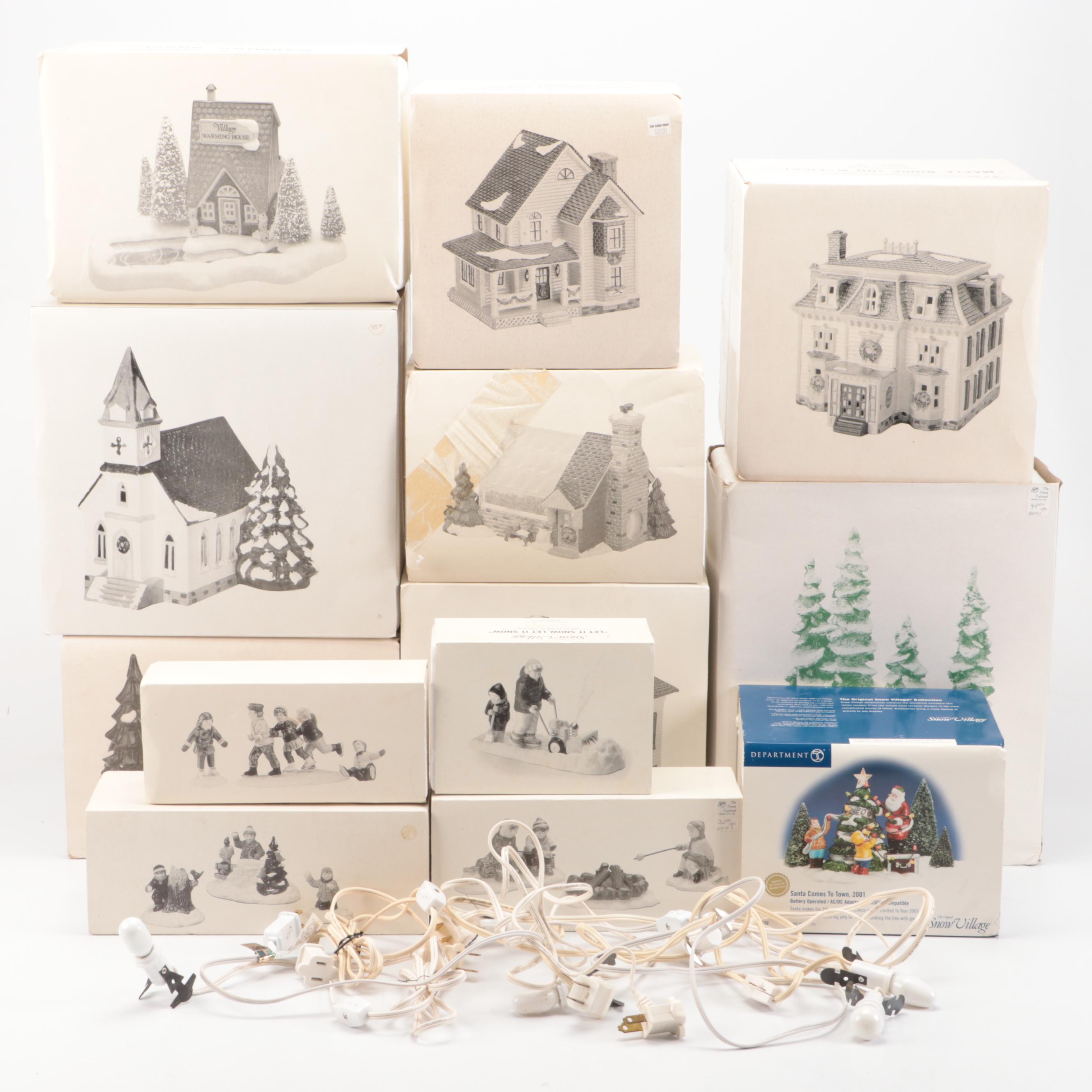 Dept. 56 Snow Village "Woodbury House," "Christmas Cottage," and Other Figures