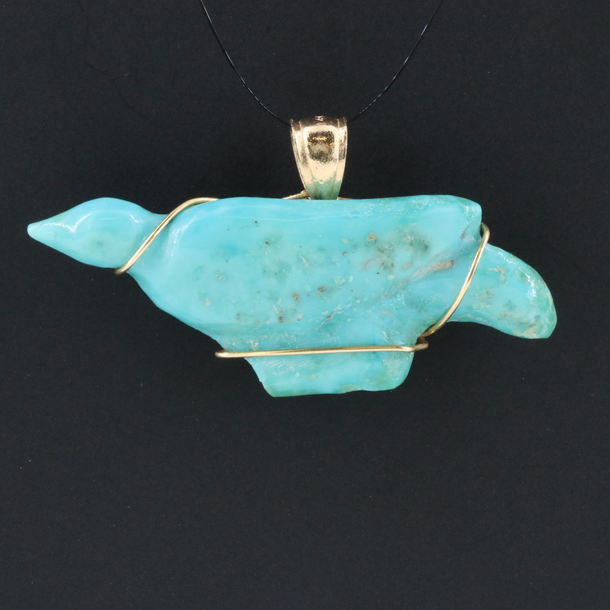14K Wire Wrapped Turquoise Pendant
