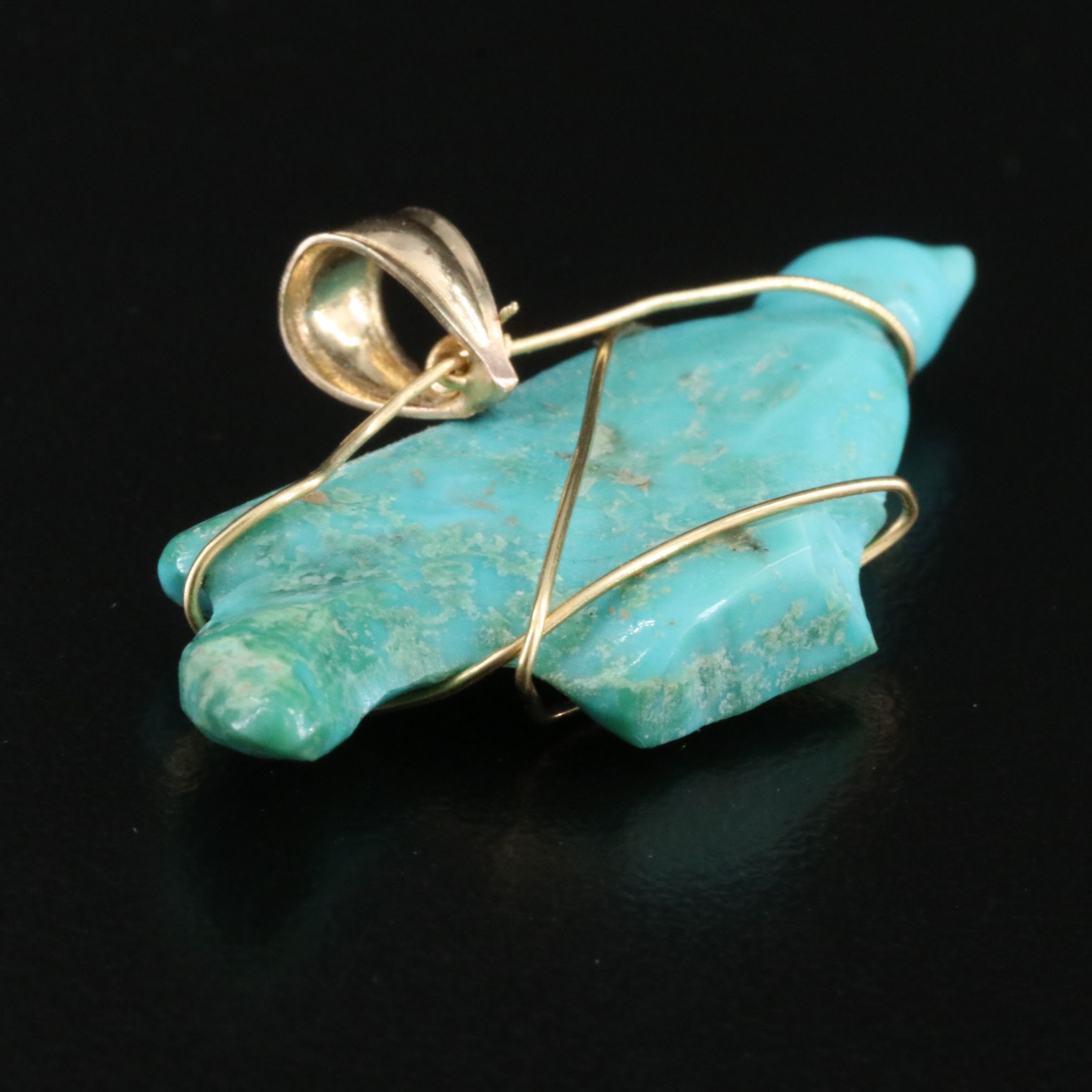 14K Wire Wrapped Turquoise Pendant
