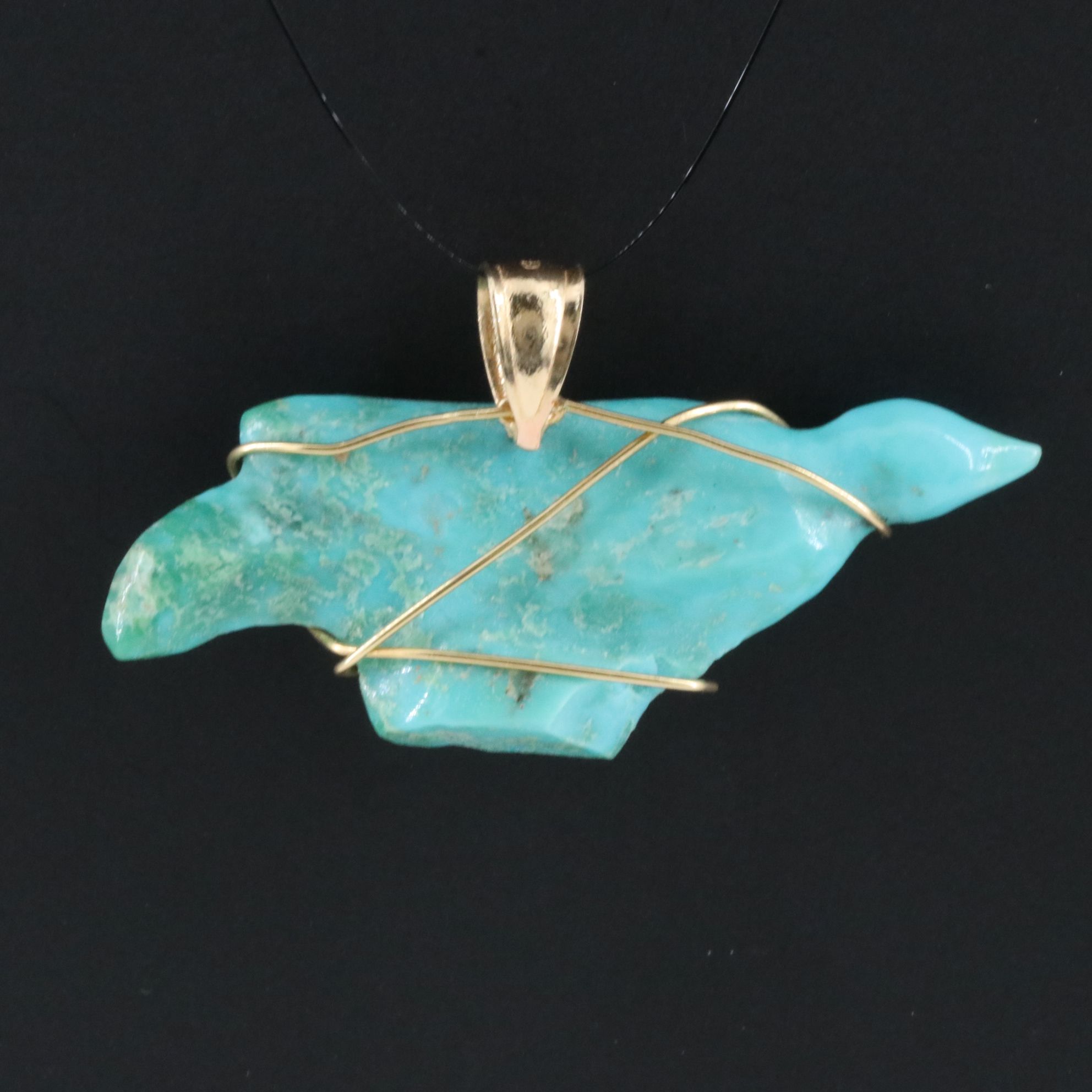 14K Wire Wrapped Turquoise Pendant