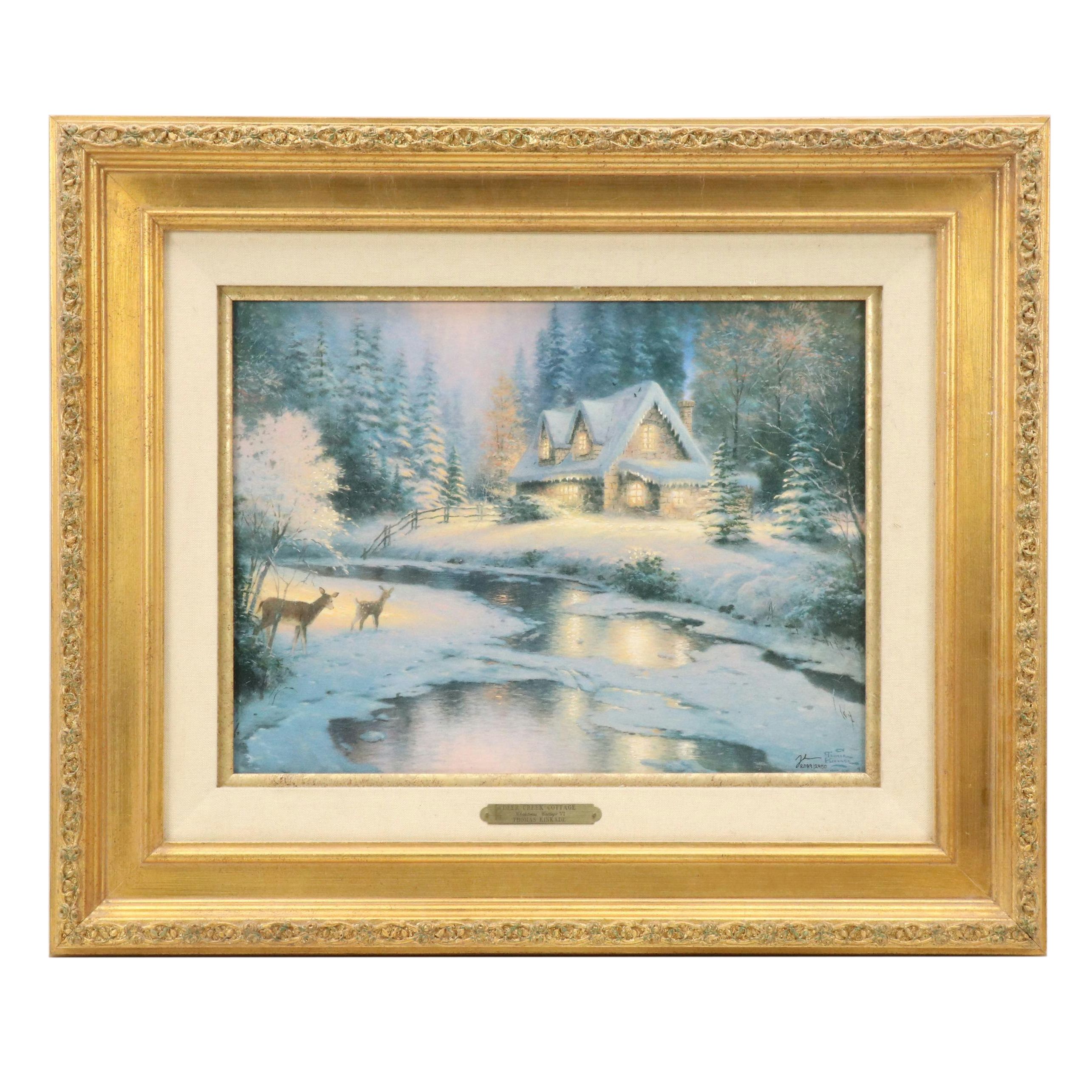 Thomas Kincade Embellished Offset Lithograph "Deer Creek Cottage"
