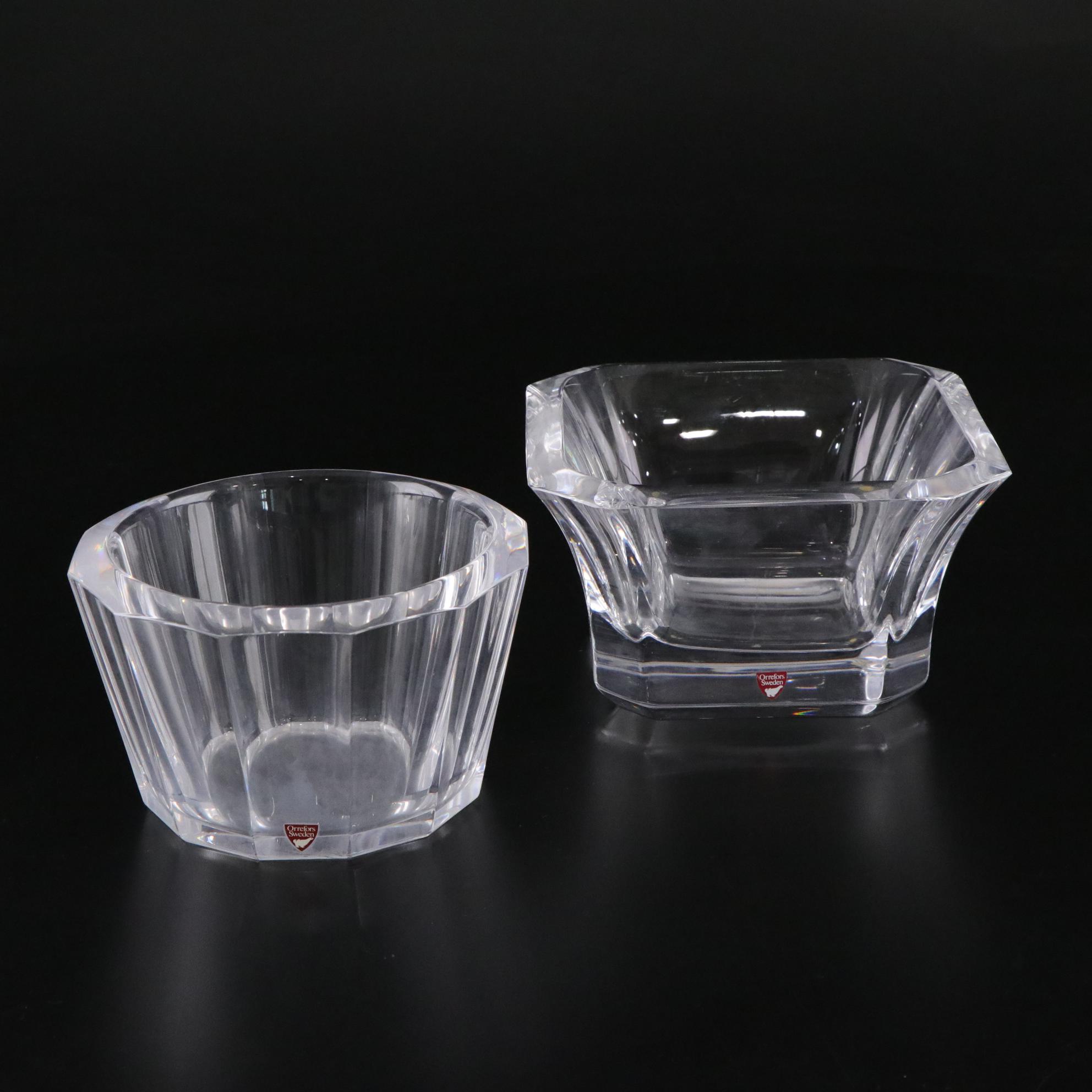Orrefors "Regina" and Faceted Crystal Bowls, Late 20th Century