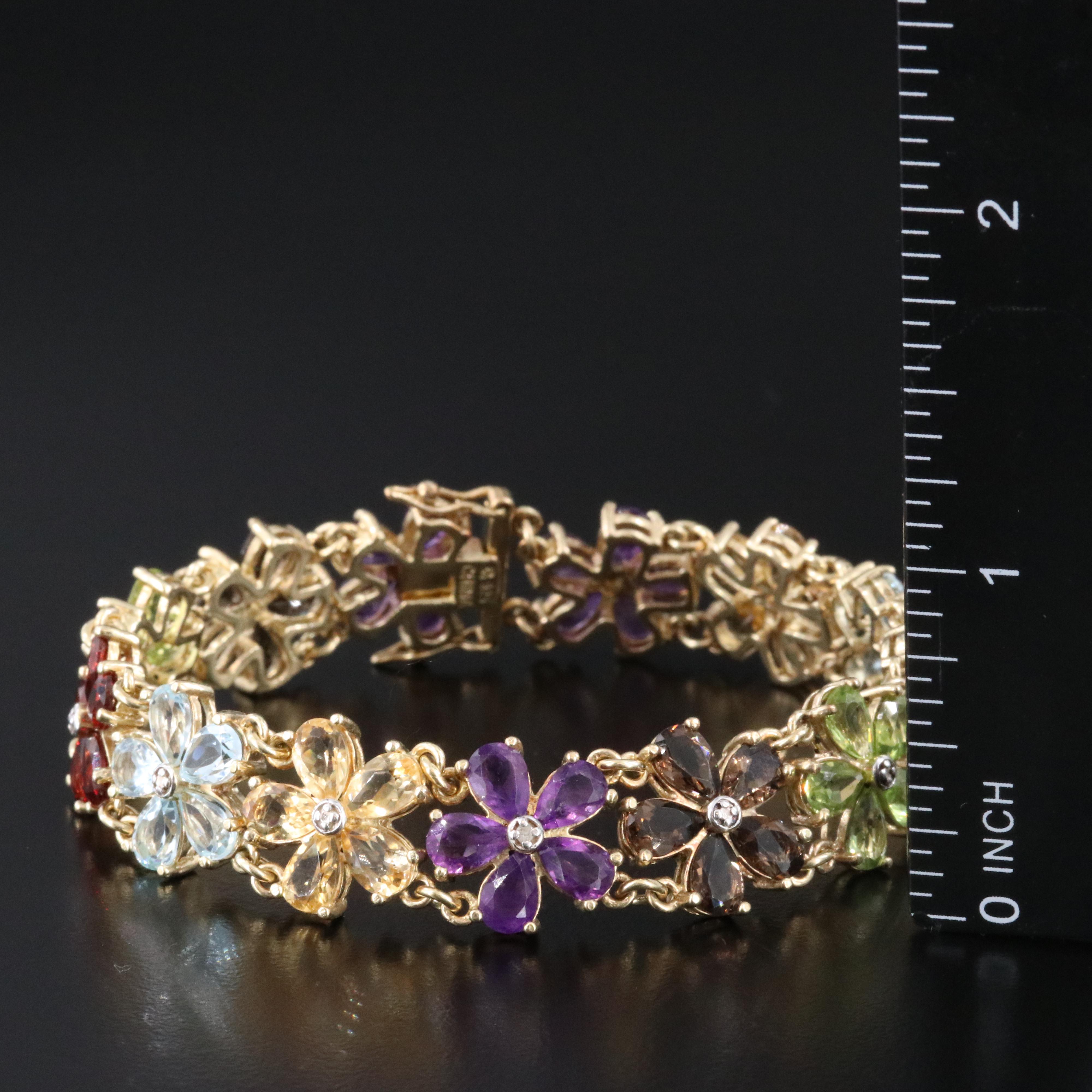 Sterling Gemstone and Diamond Flower Bracelet