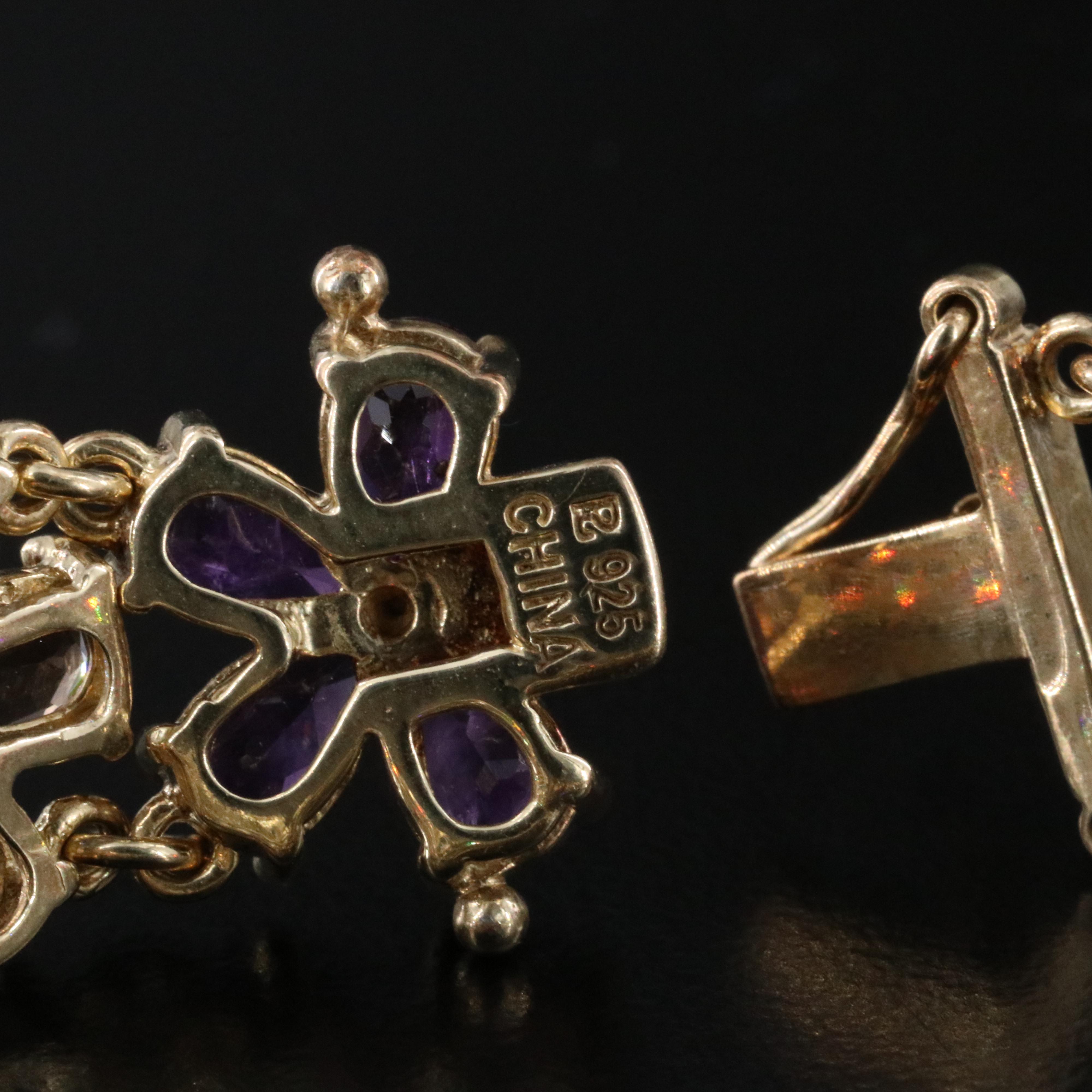 Sterling Gemstone and Diamond Flower Bracelet