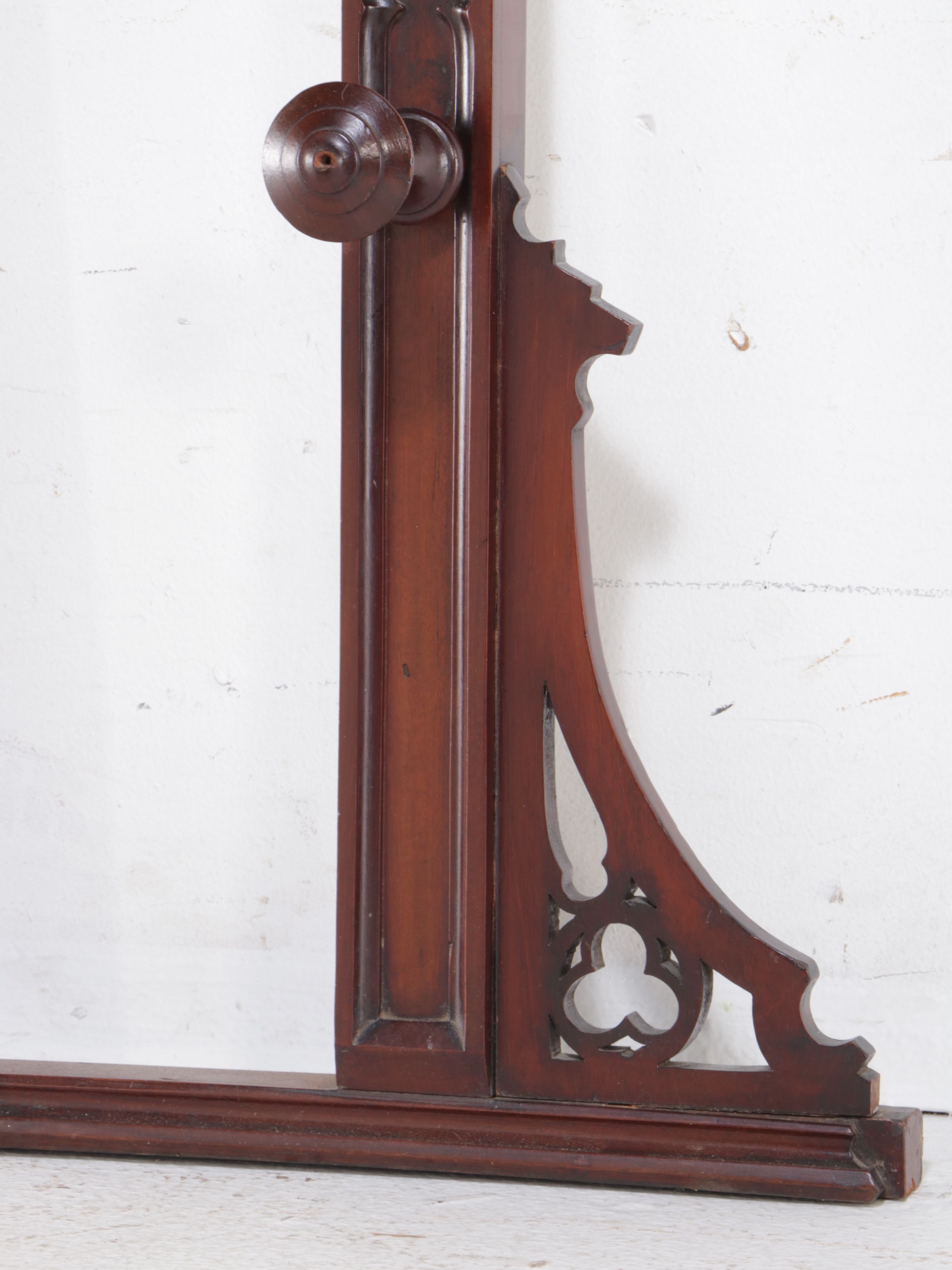 Gothic Revival Mahogany Framed Wall Mirror with Coat Hooks