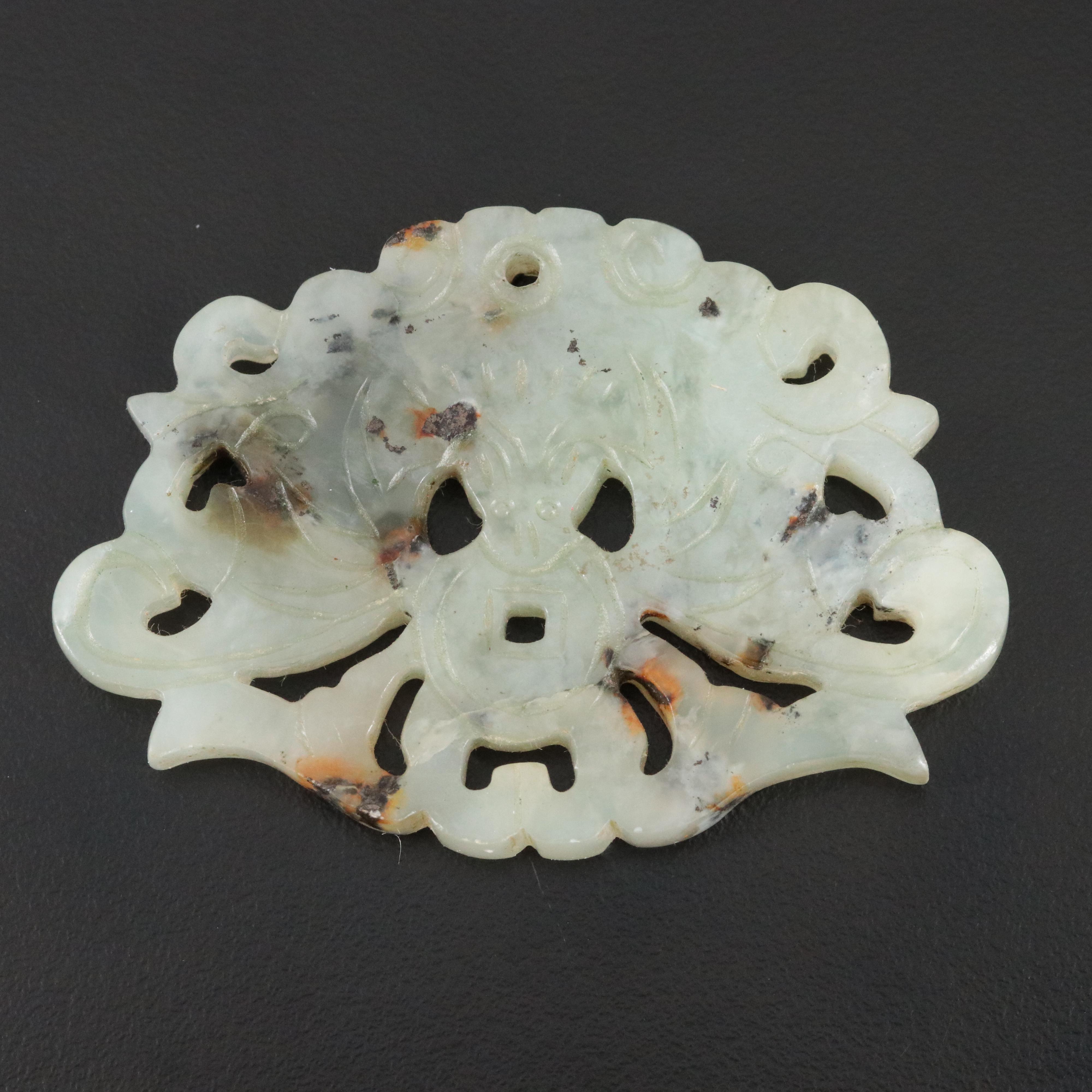 Chinese Carved Jade Bat Pendant