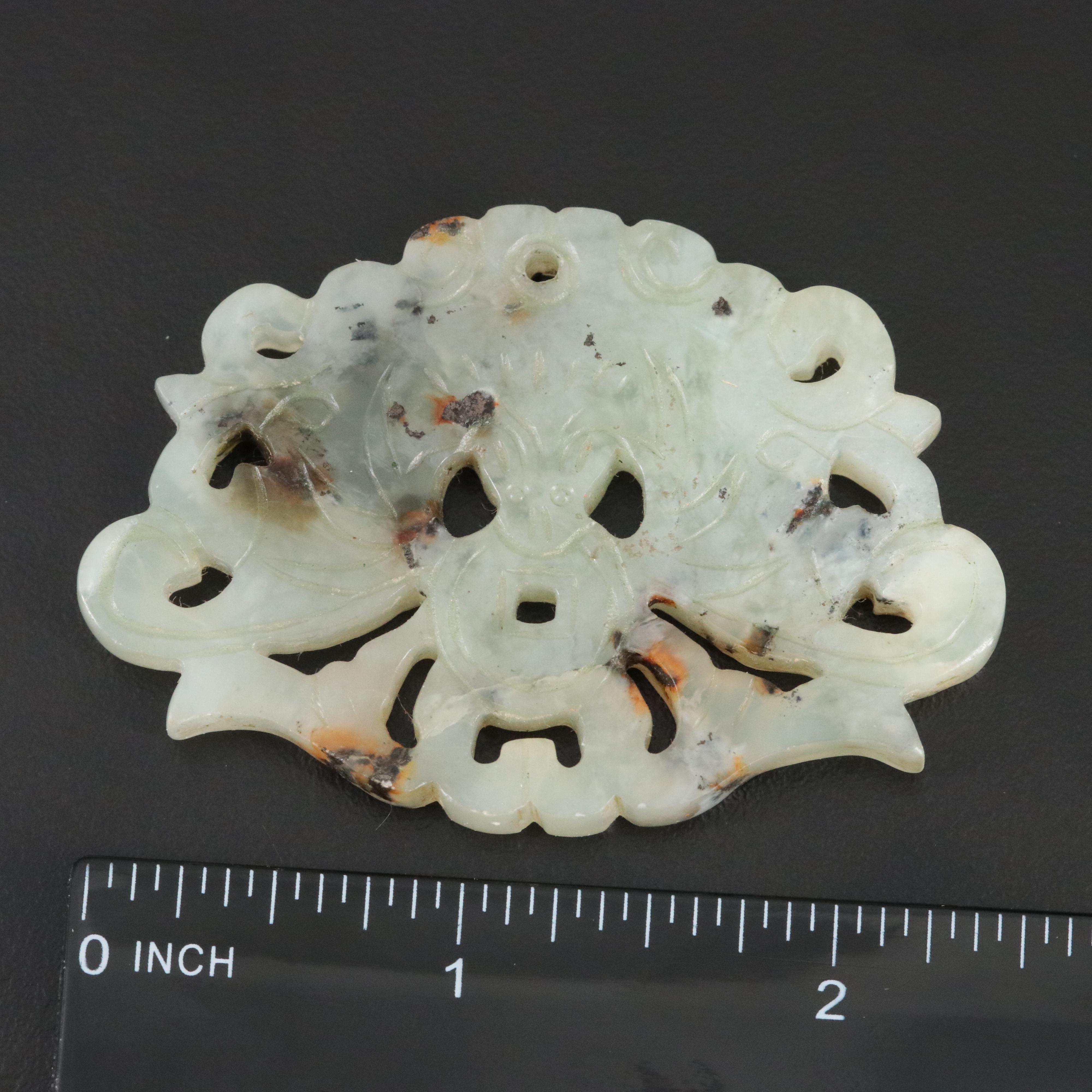 Chinese Carved Jade Bat Pendant