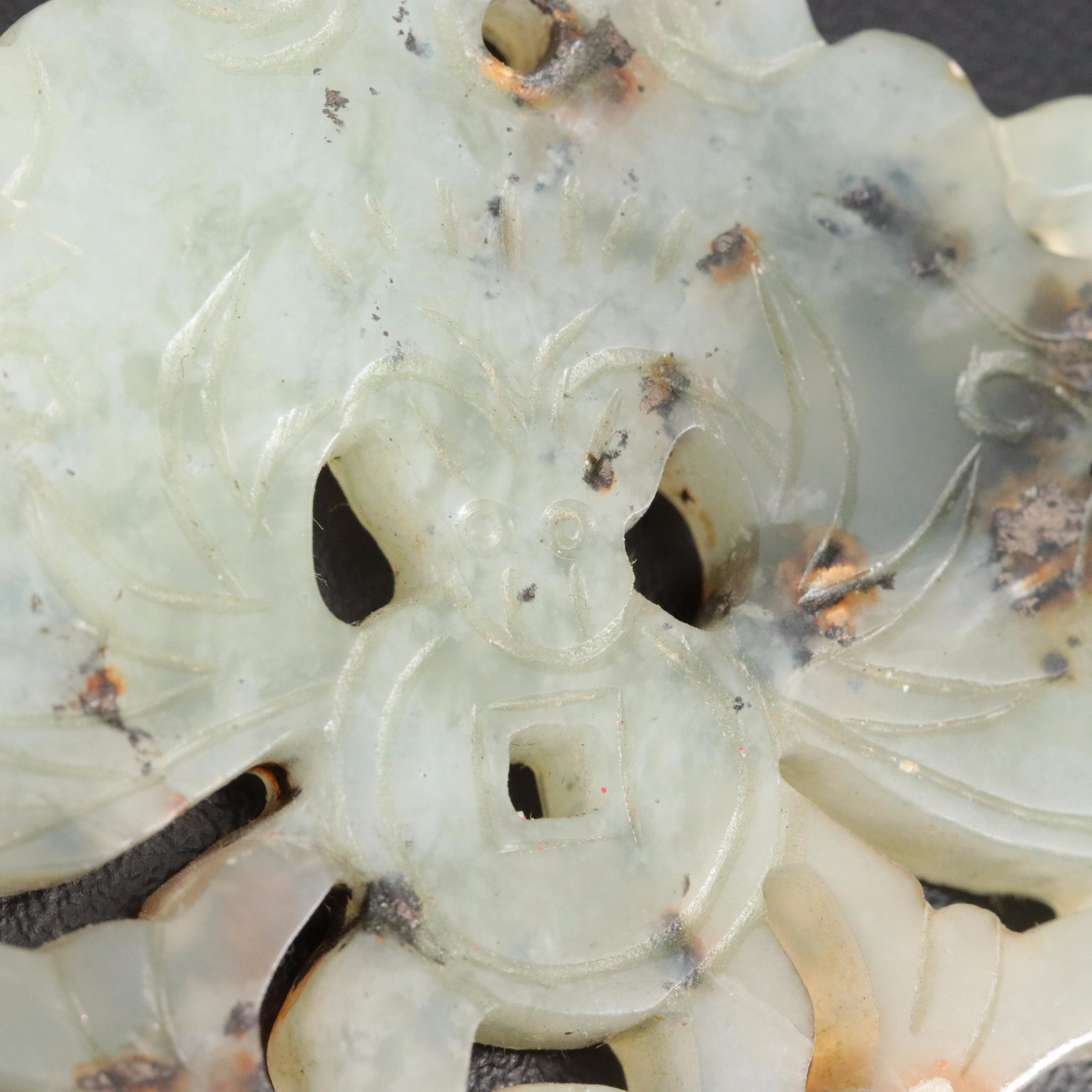 Chinese Carved Jade Bat Pendant