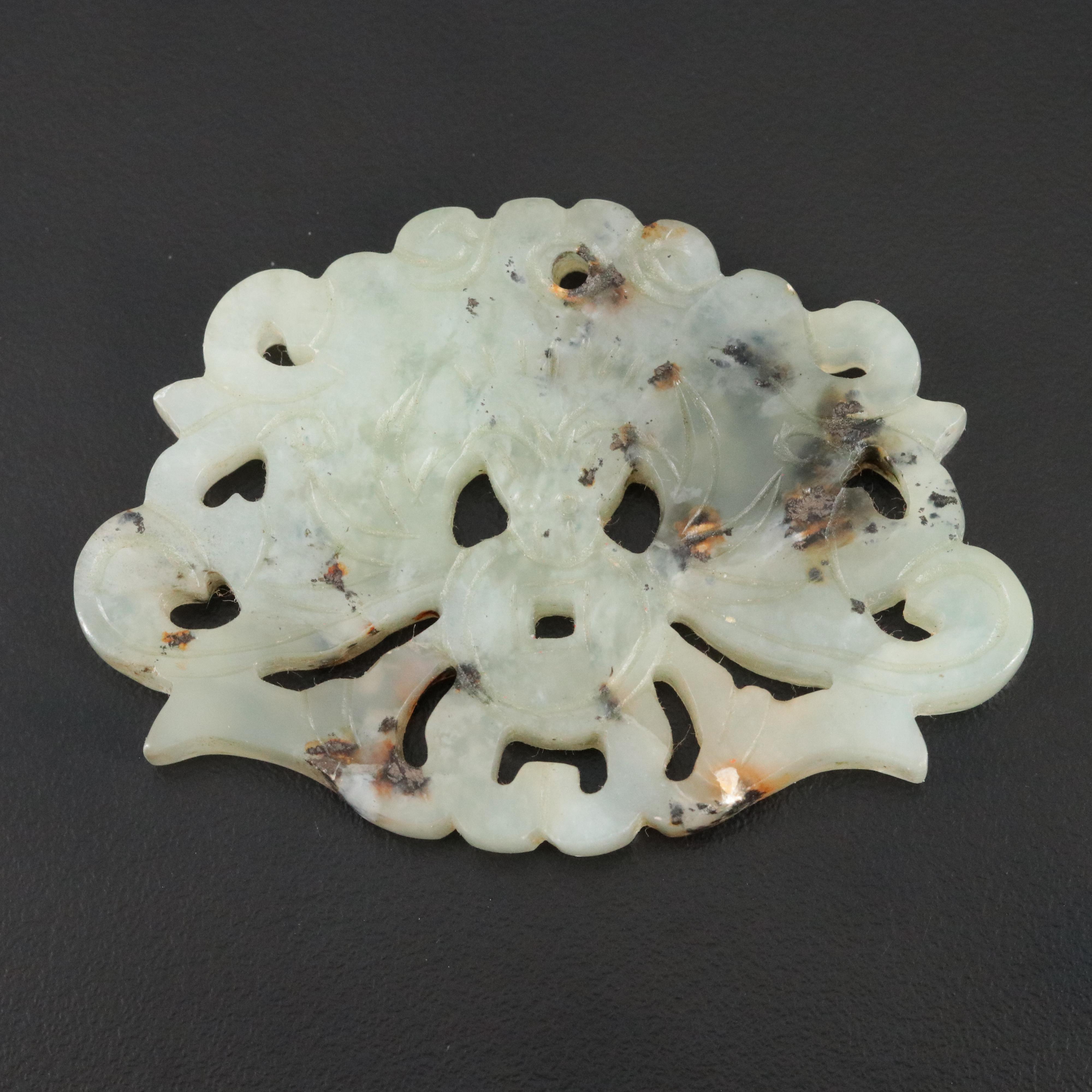 Chinese Carved Jade Bat Pendant