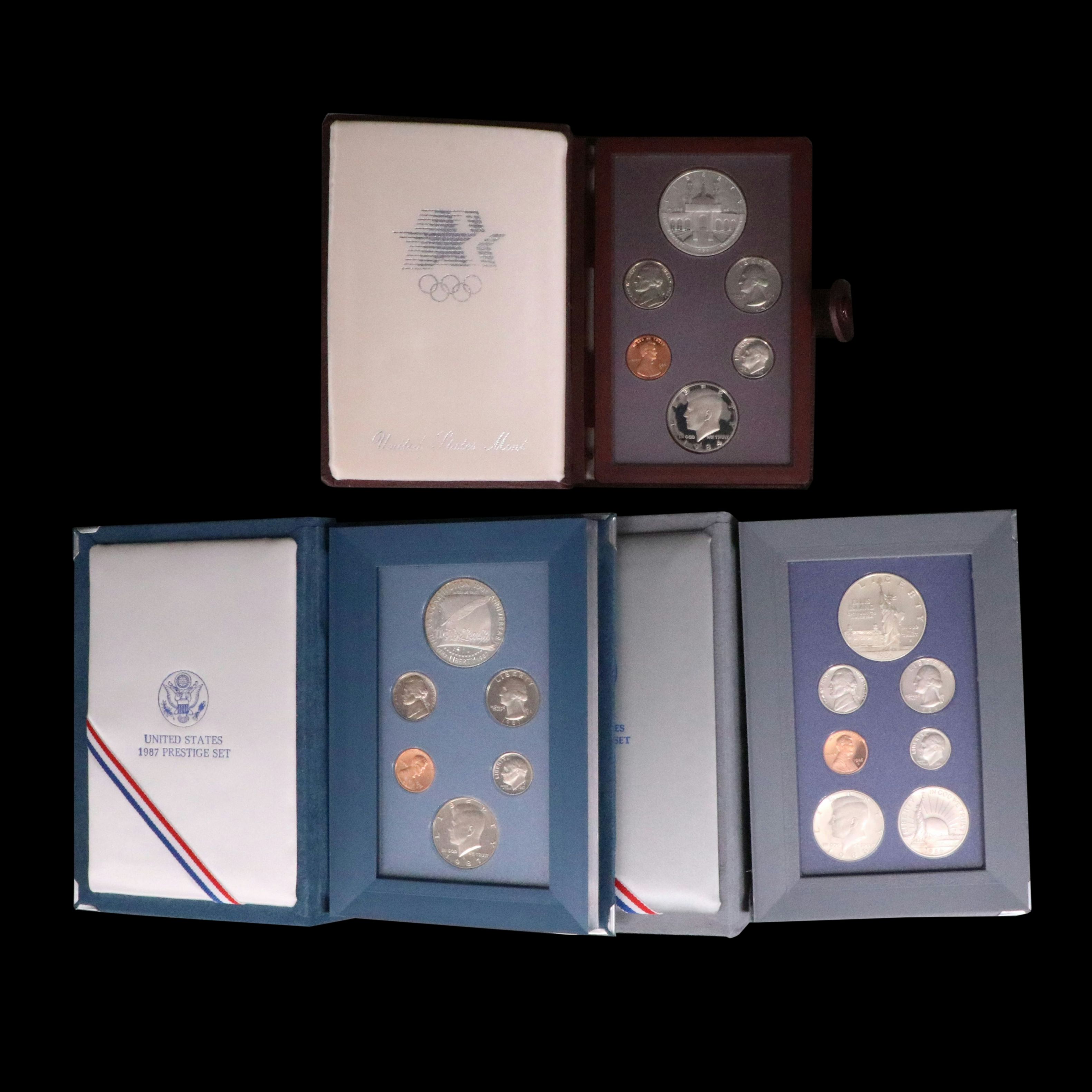 Three U.S. Prestige Proof Sets 1984, 1986, and 1987