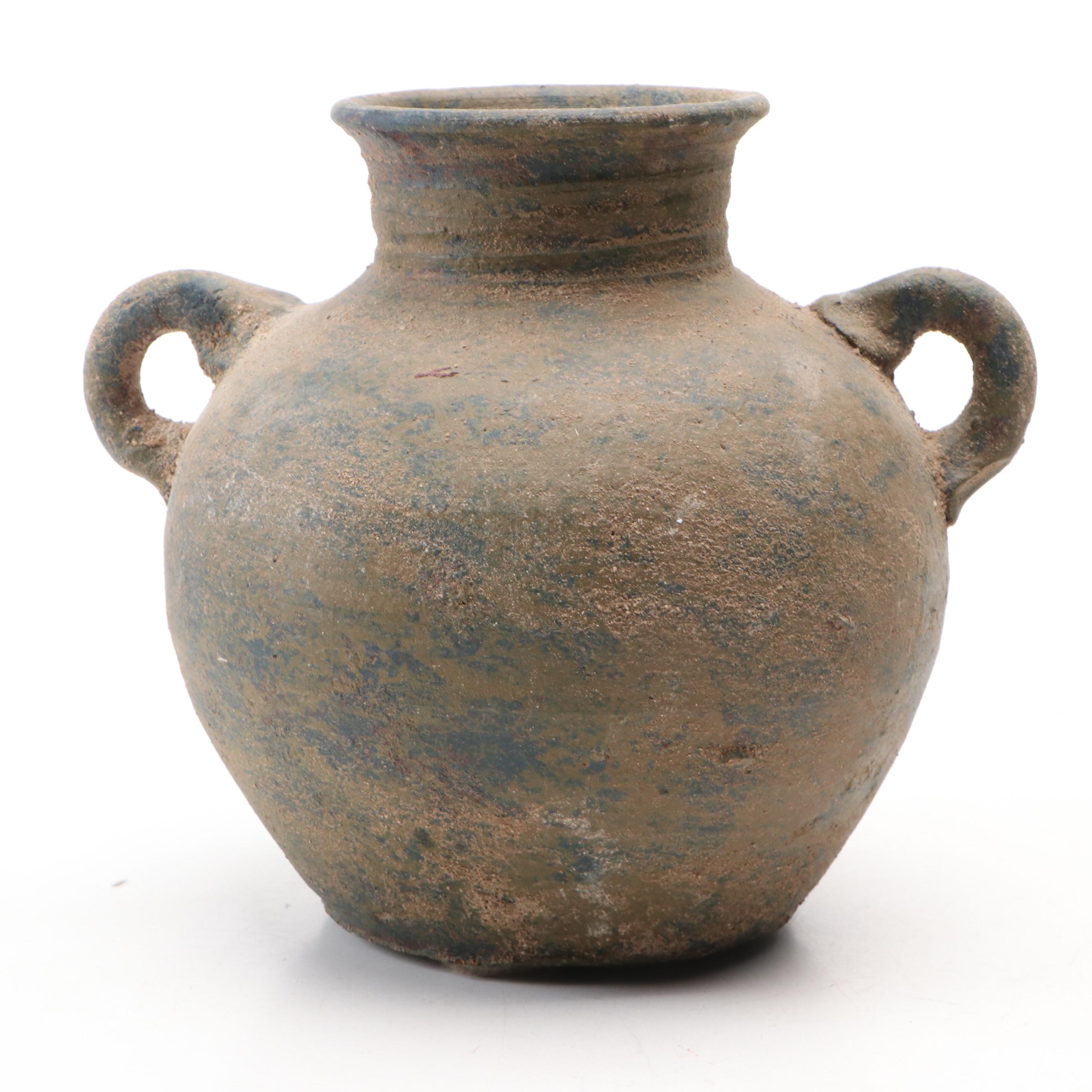 Primitive Style Handled Earthenware Amphora Jugs