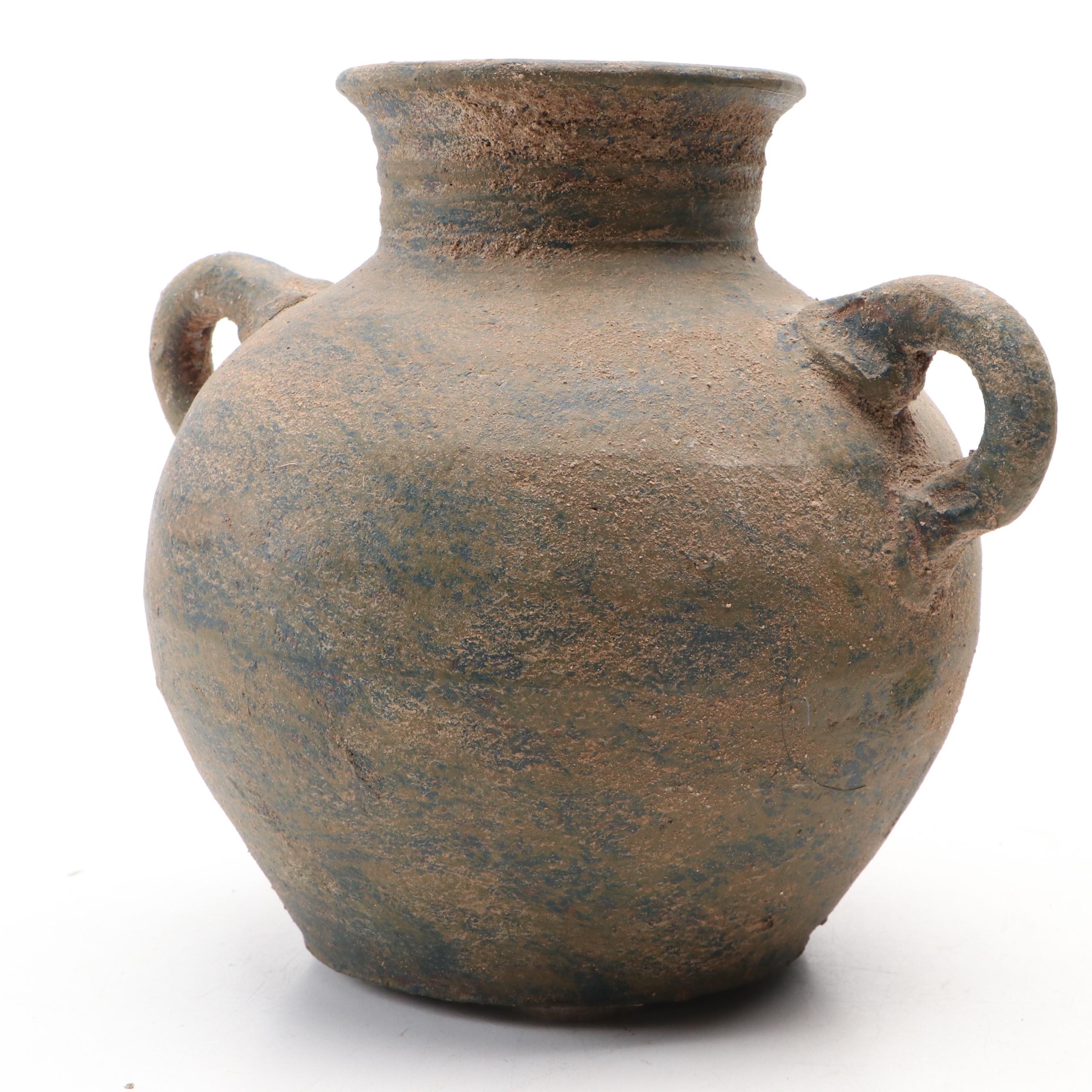 Primitive Style Handled Earthenware Amphora Jugs