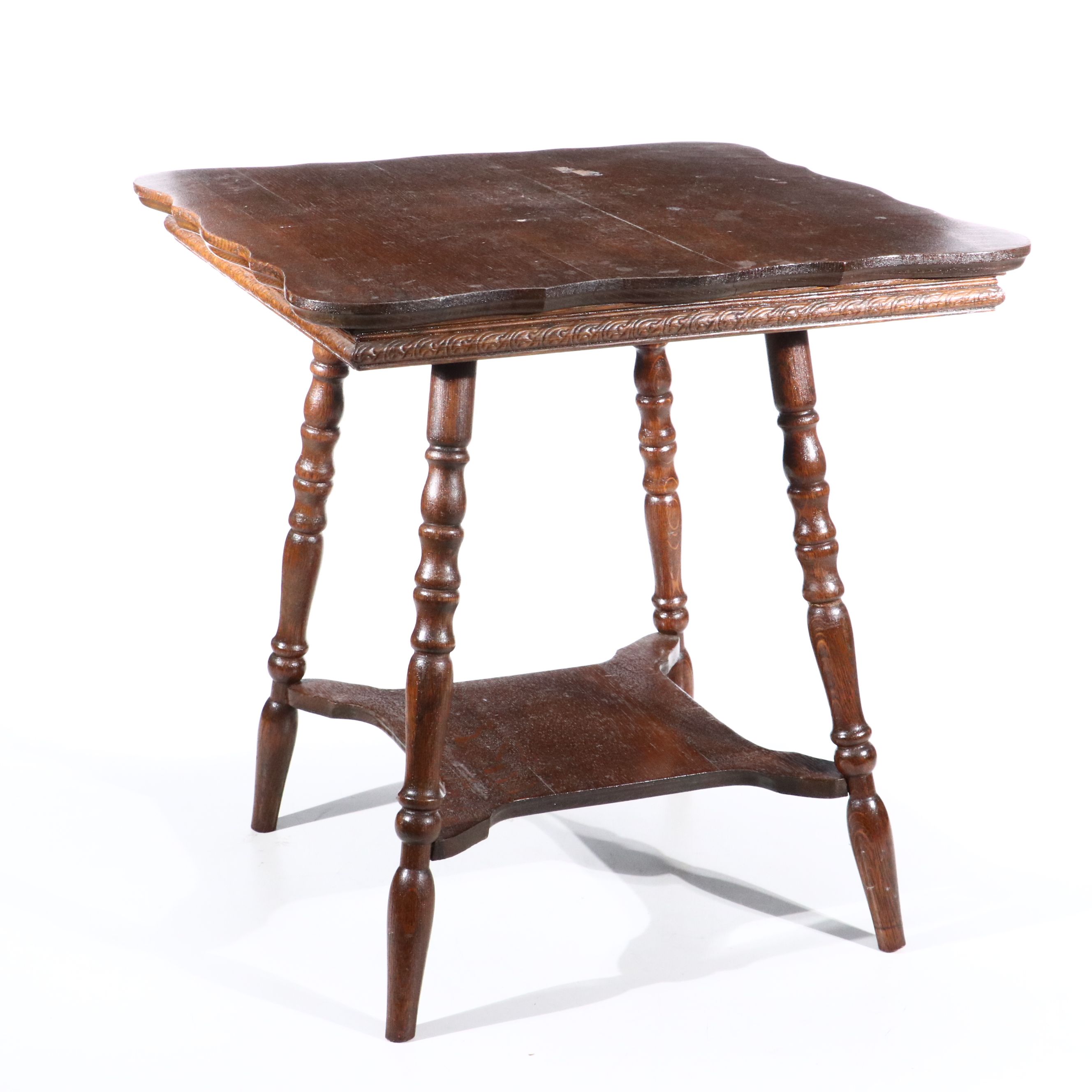 Turned Leg Oak Side Table, 20th Century