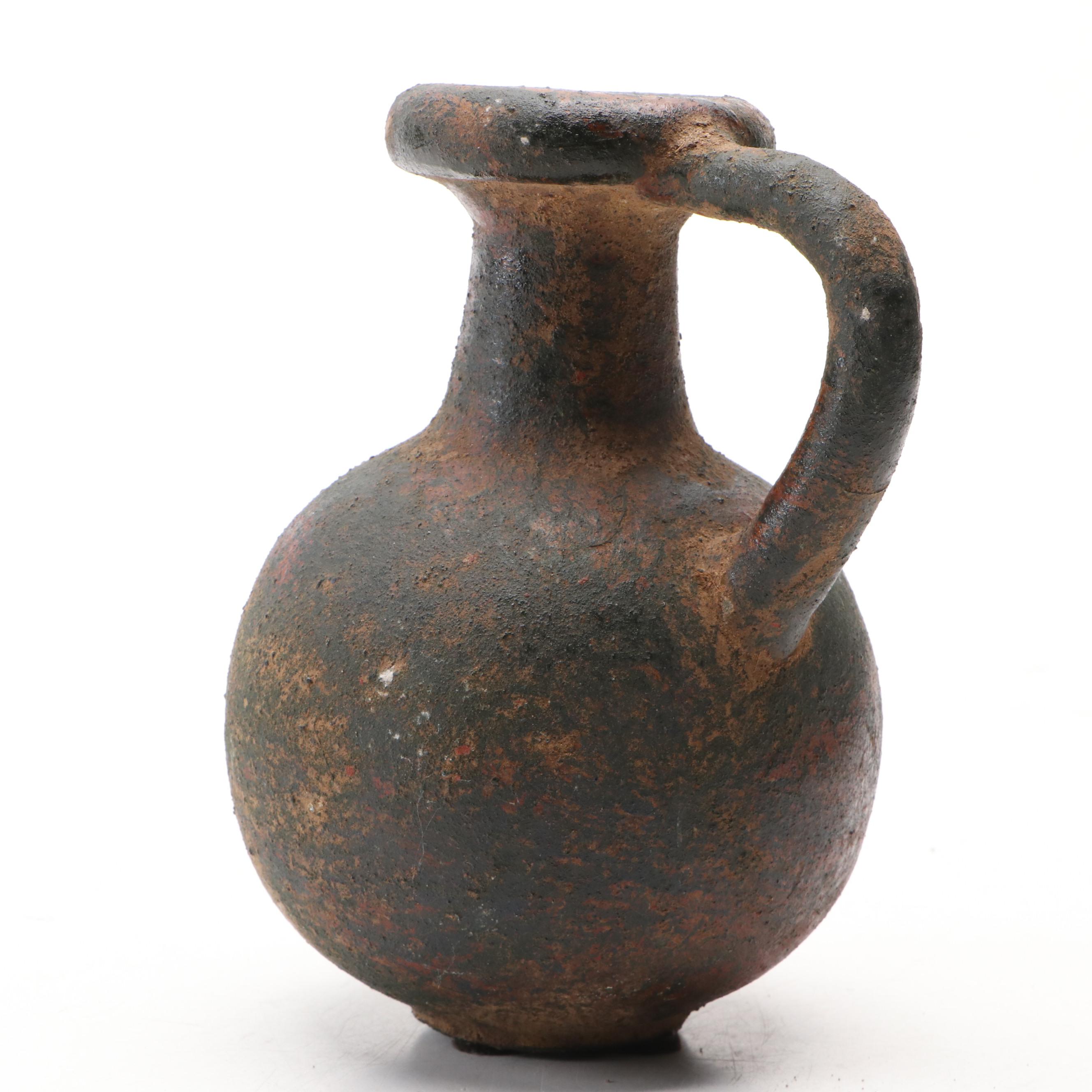 Primitive Style Handled Earthenware Amphora Jugs