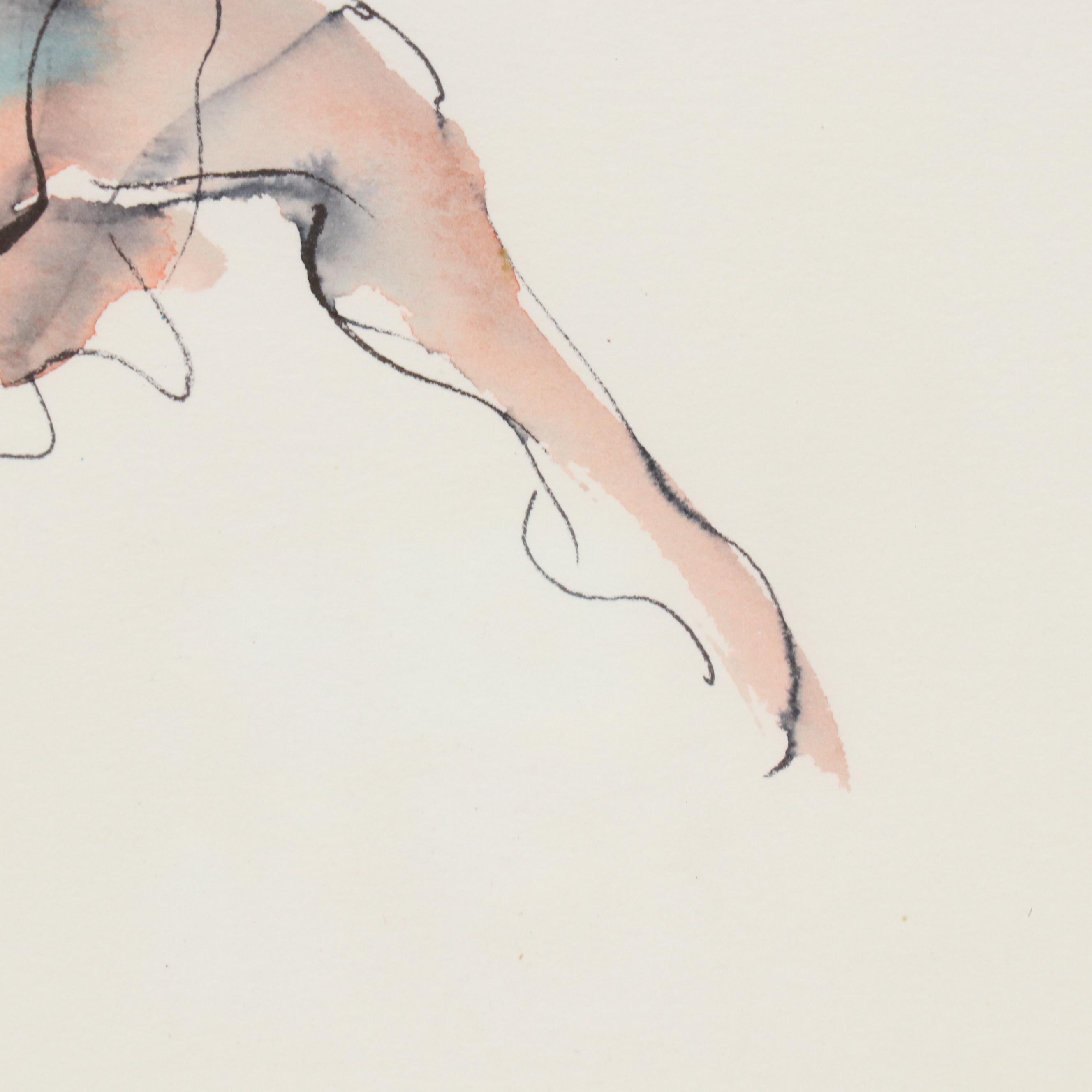 Judith Brown Figural Watercolor Painting of a Dancer, Late 20th Century