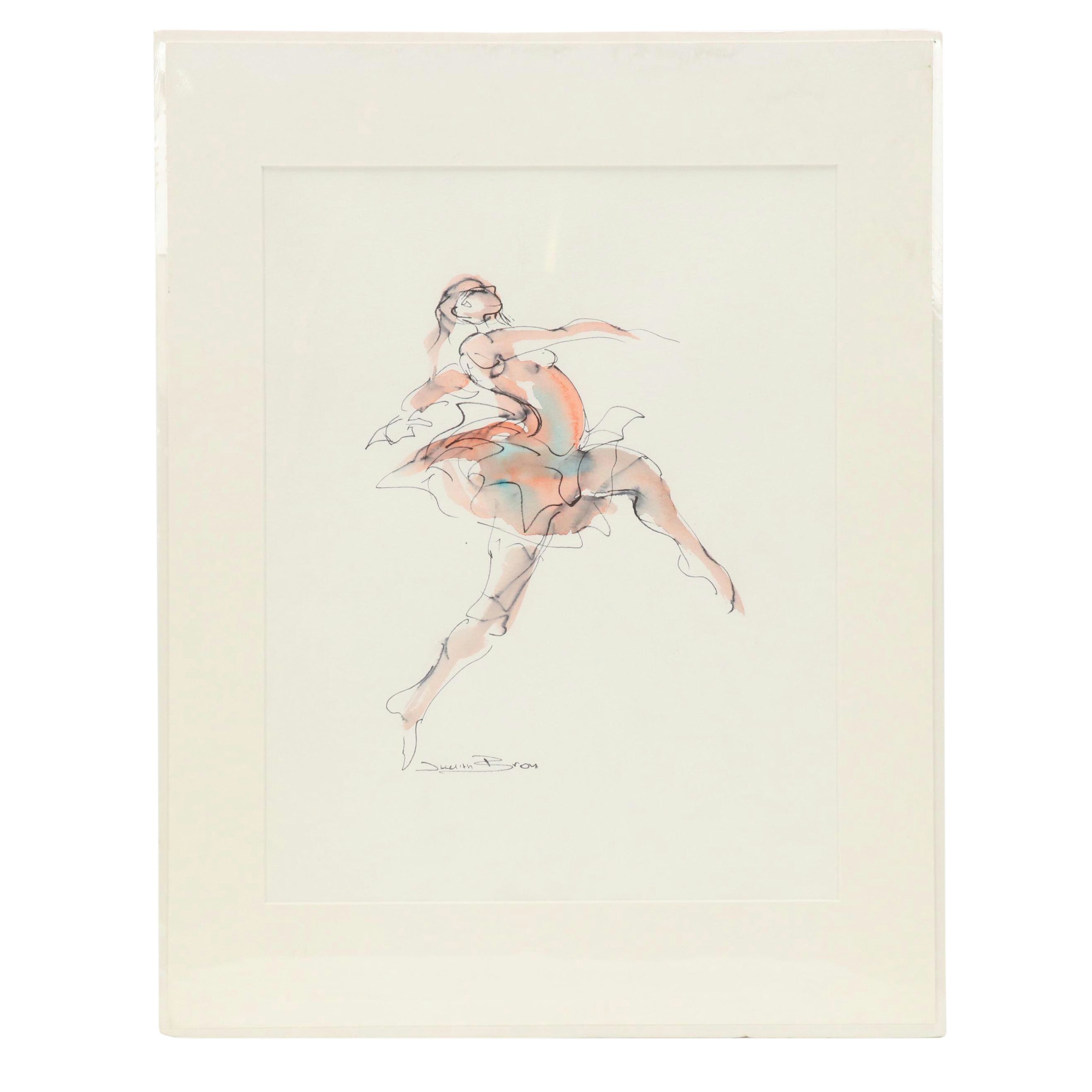 Judith Brown Figural Watercolor Painting of a Dancer, Late 20th Century
