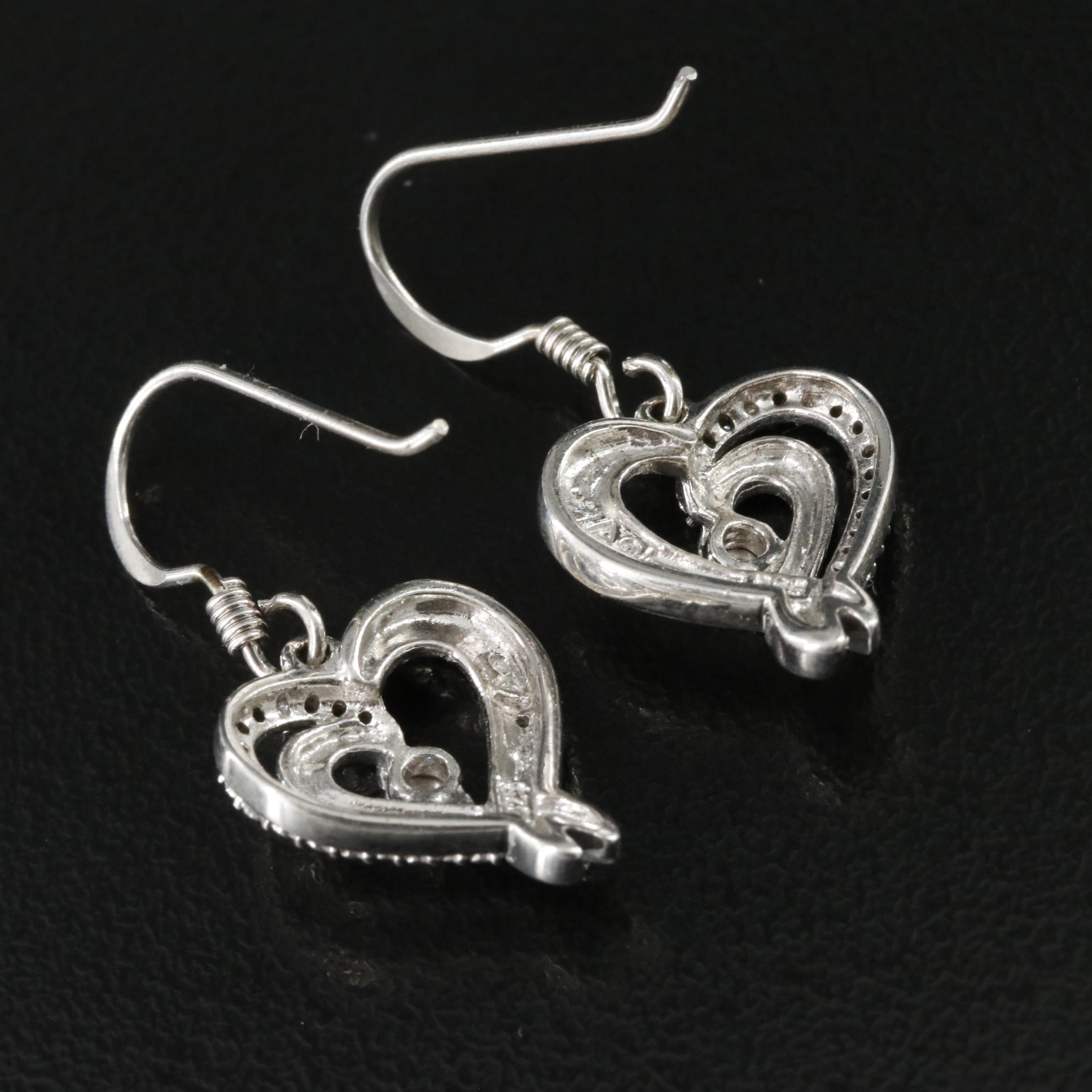 Sterling Heart Pendant Earrings with Diamond Accents