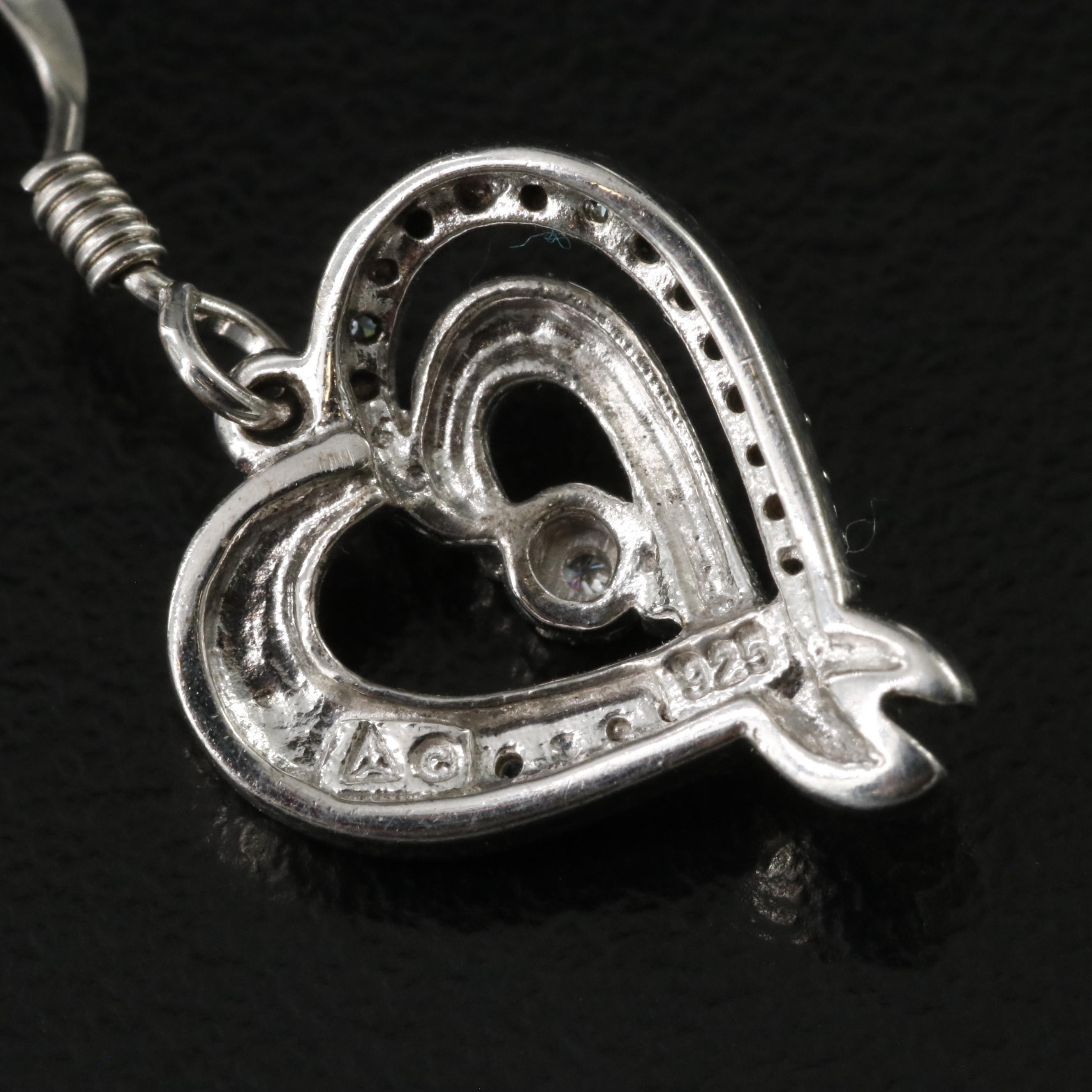 Sterling Heart Pendant Earrings with Diamond Accents