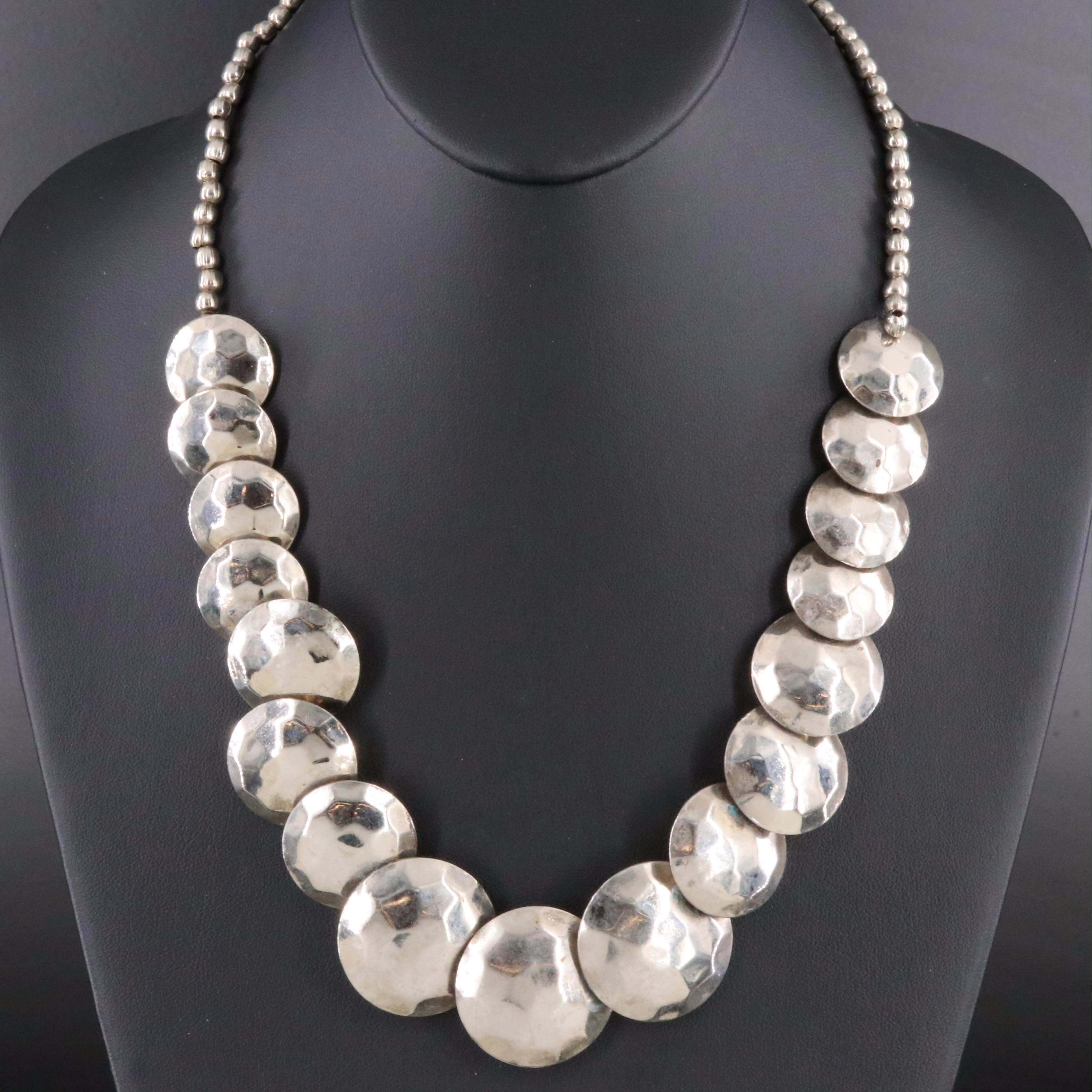 Graduated Hammered Disk Necklace