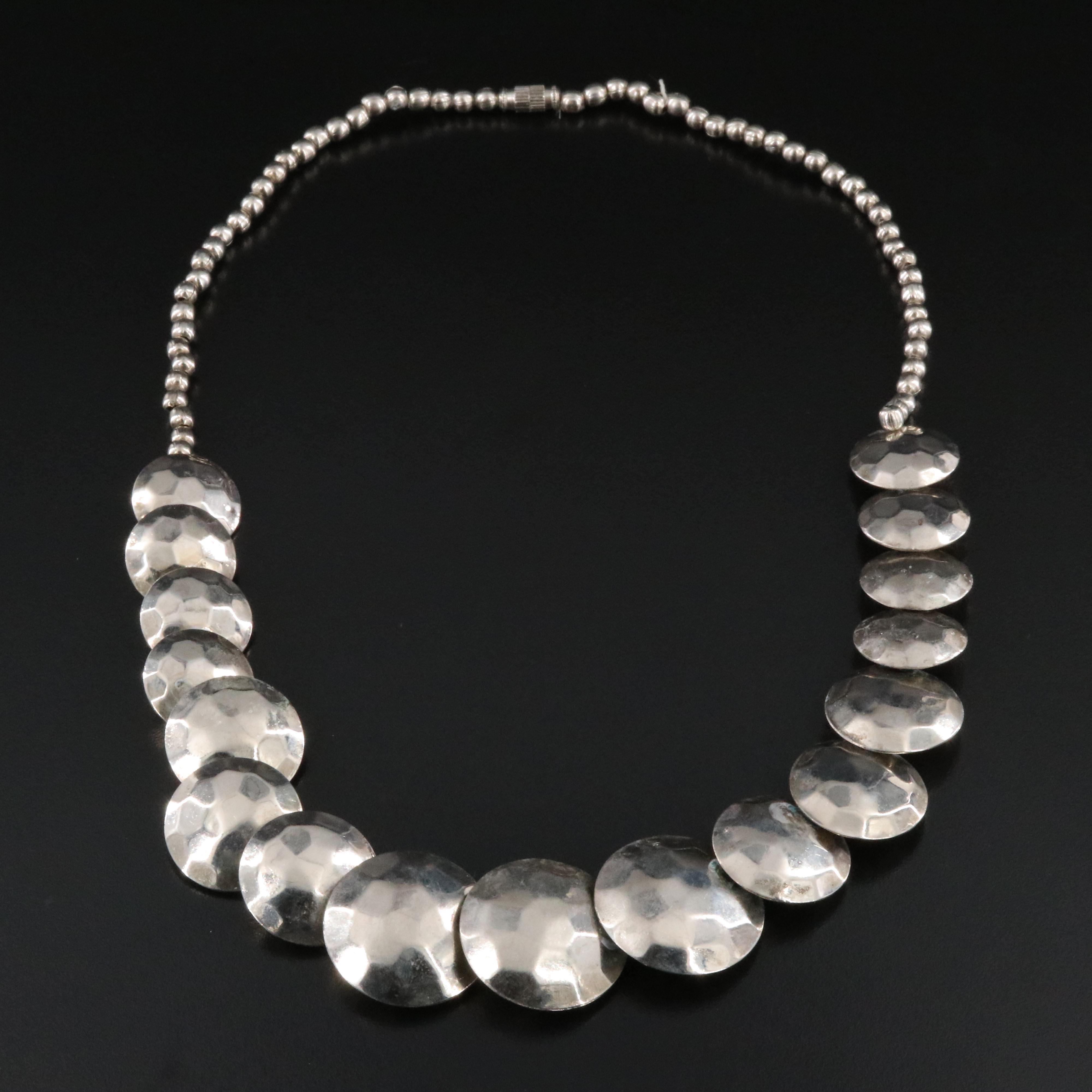 Graduated Hammered Disk Necklace