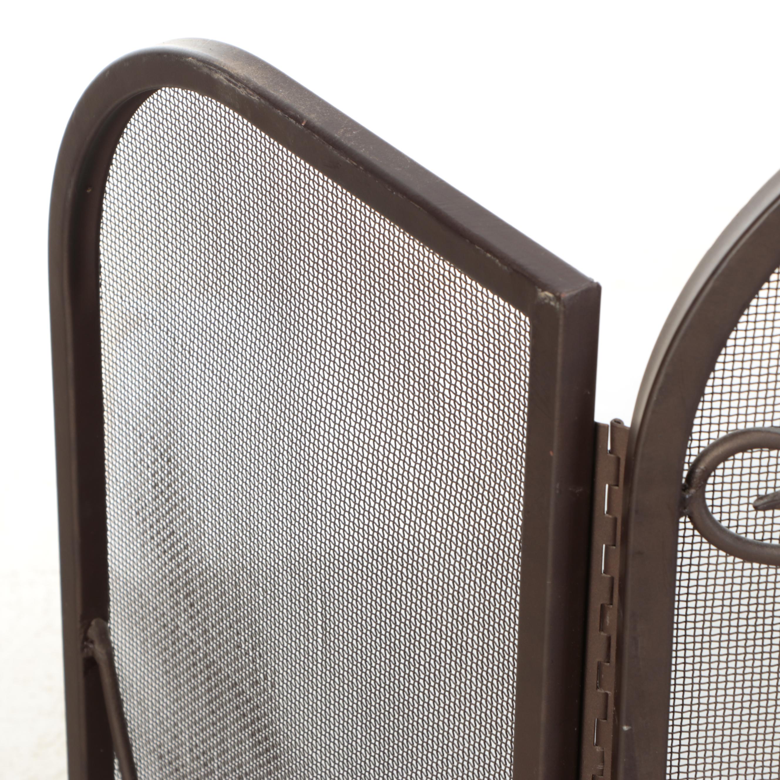 Metal Fireplace Screen and Fireplace Tools