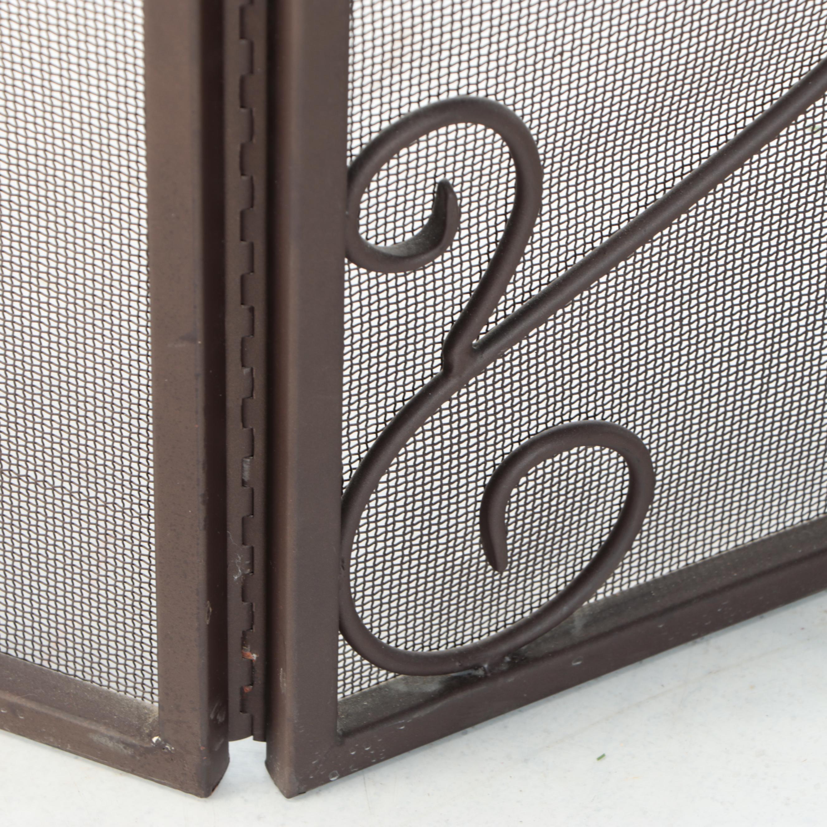 Metal Fireplace Screen and Fireplace Tools