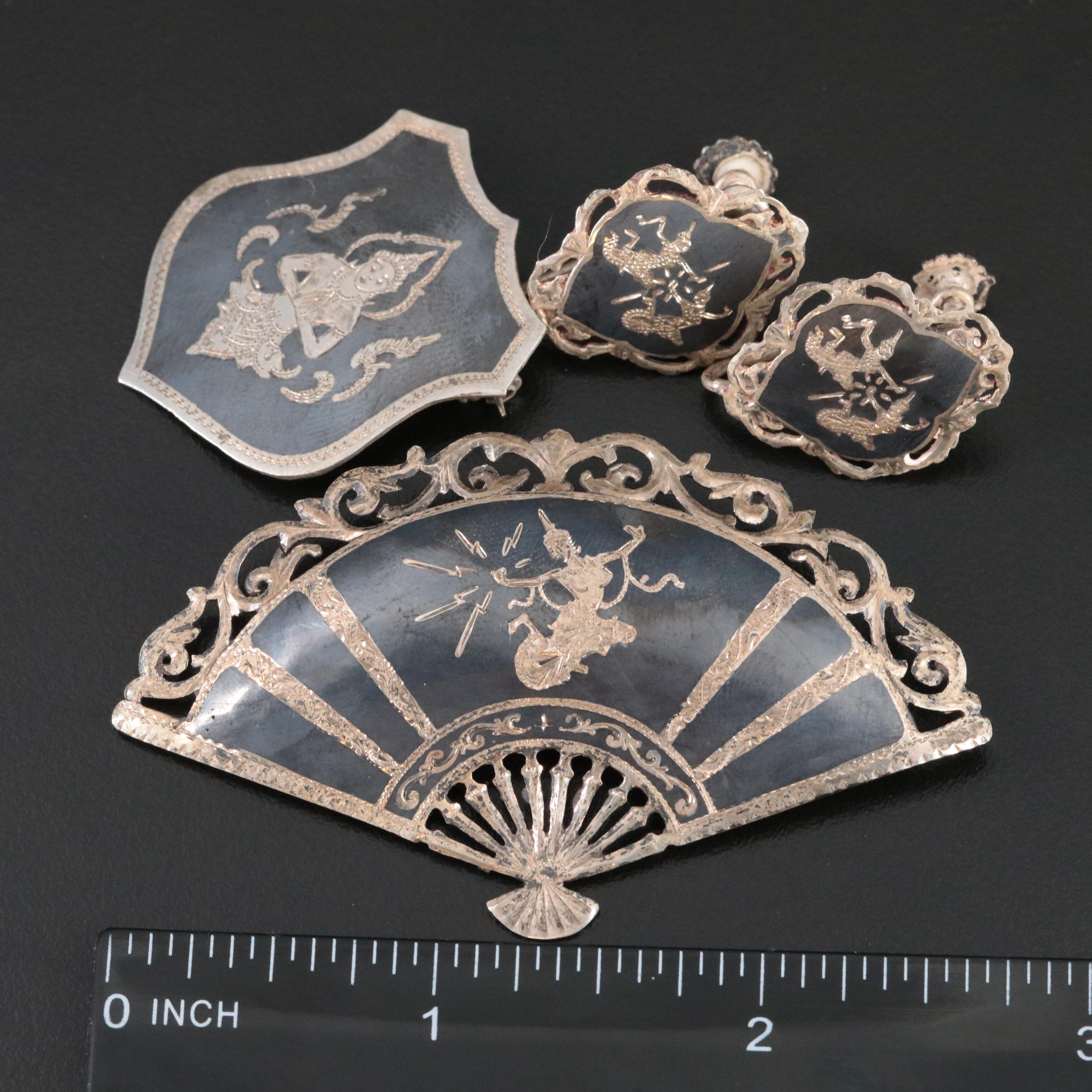 Vintage Collection of Siam Sterling Niello Jewelry