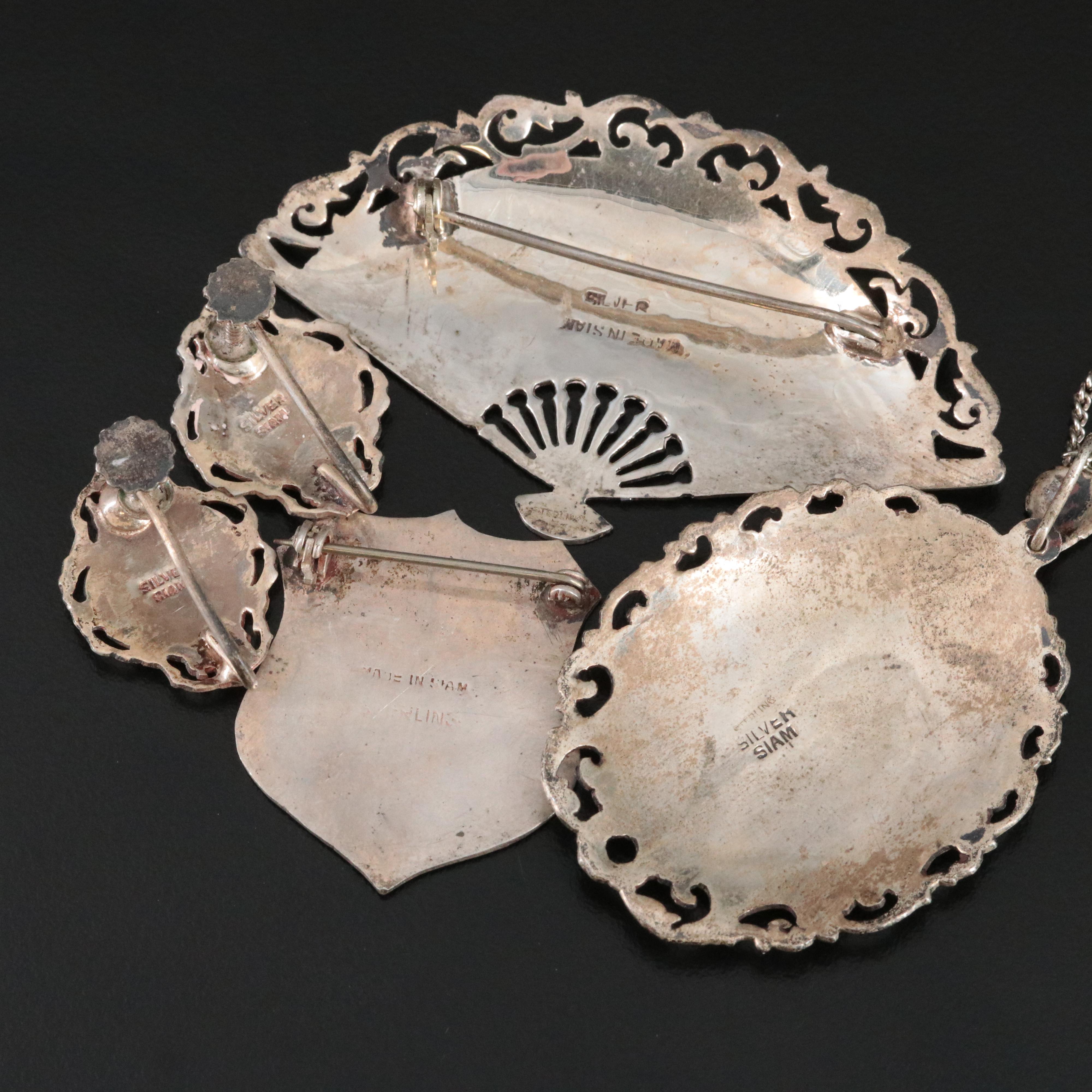 Vintage Collection of Siam Sterling Niello Jewelry