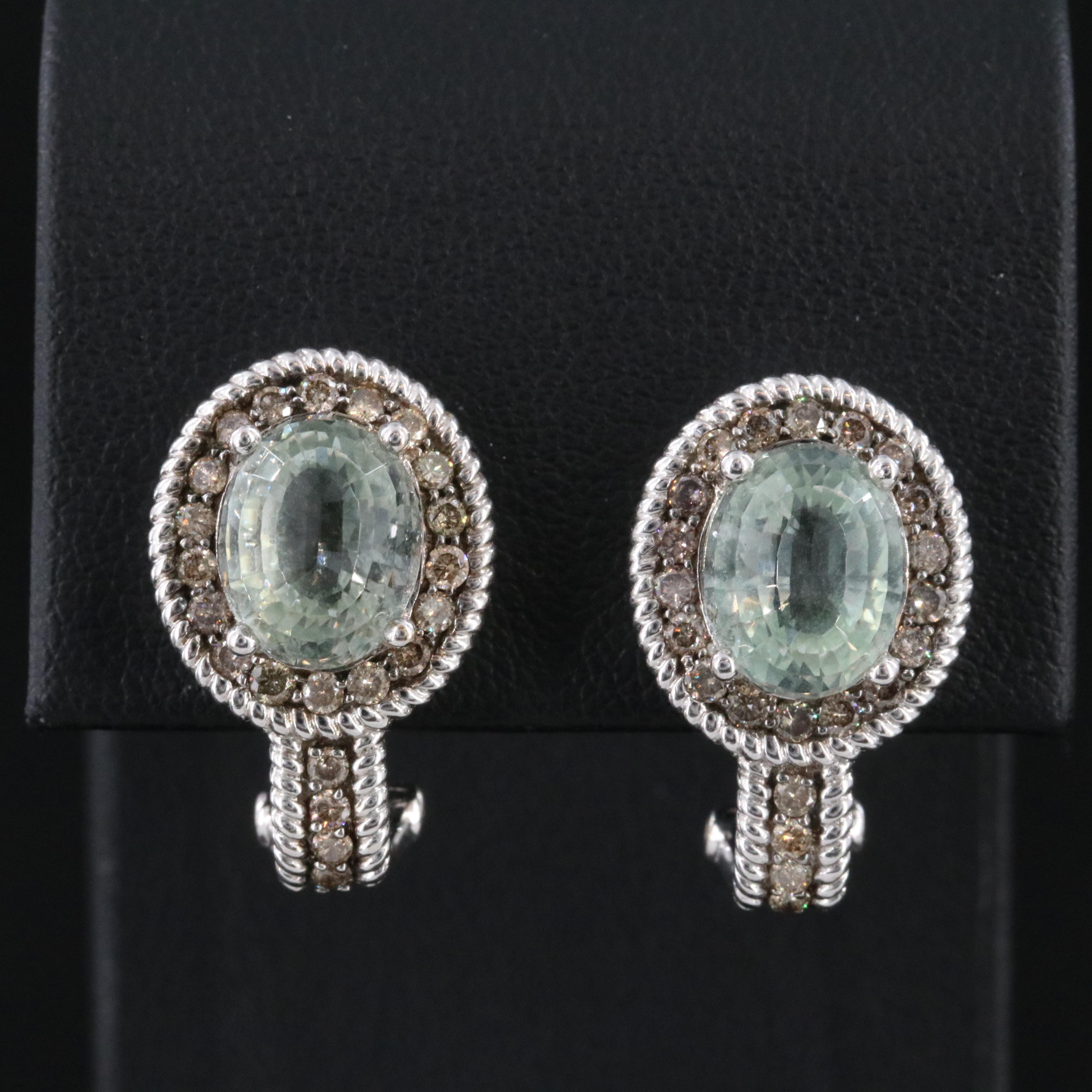14K Prasiolite and Fancy Brown Diamond Earrings