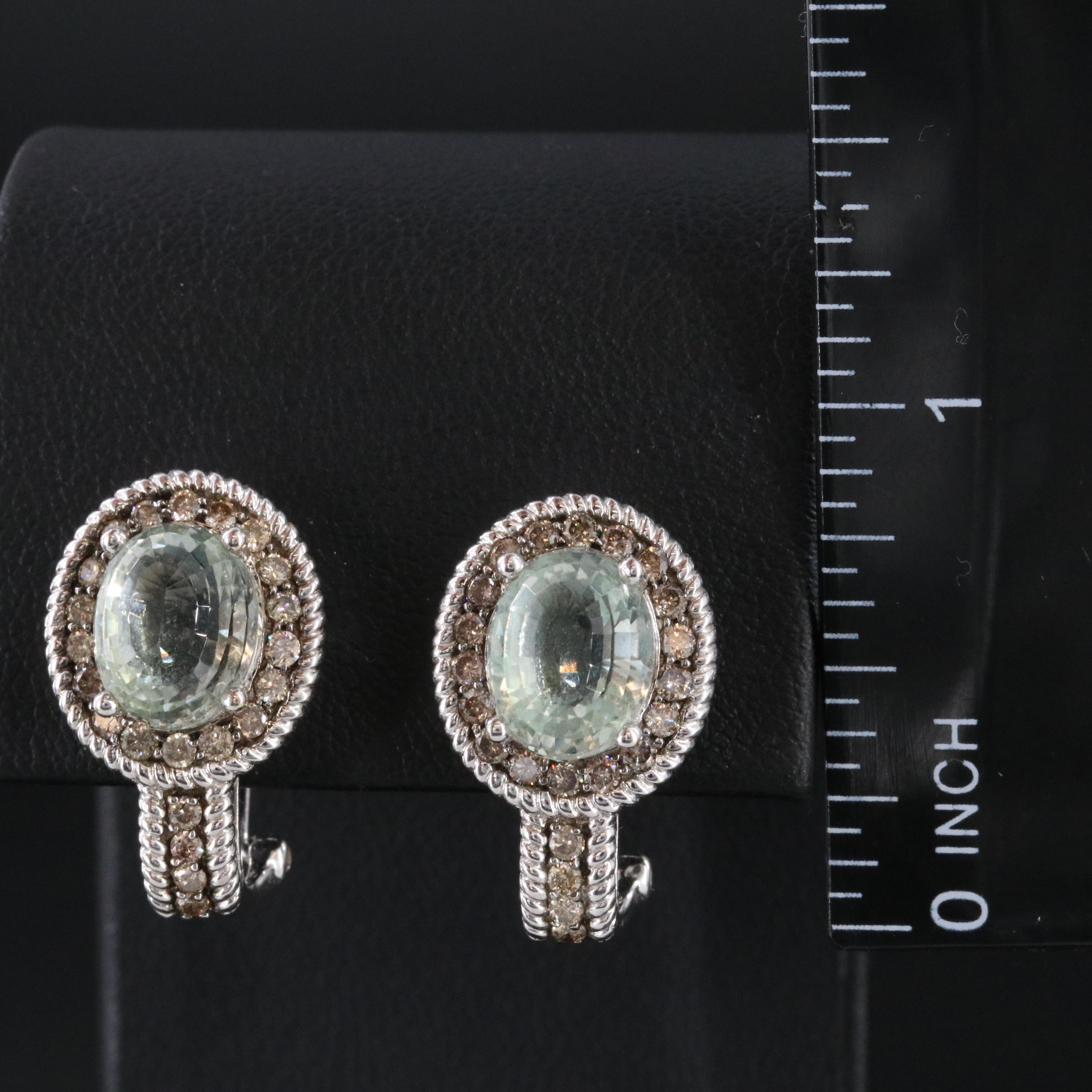 14K Prasiolite and Fancy Brown Diamond Earrings