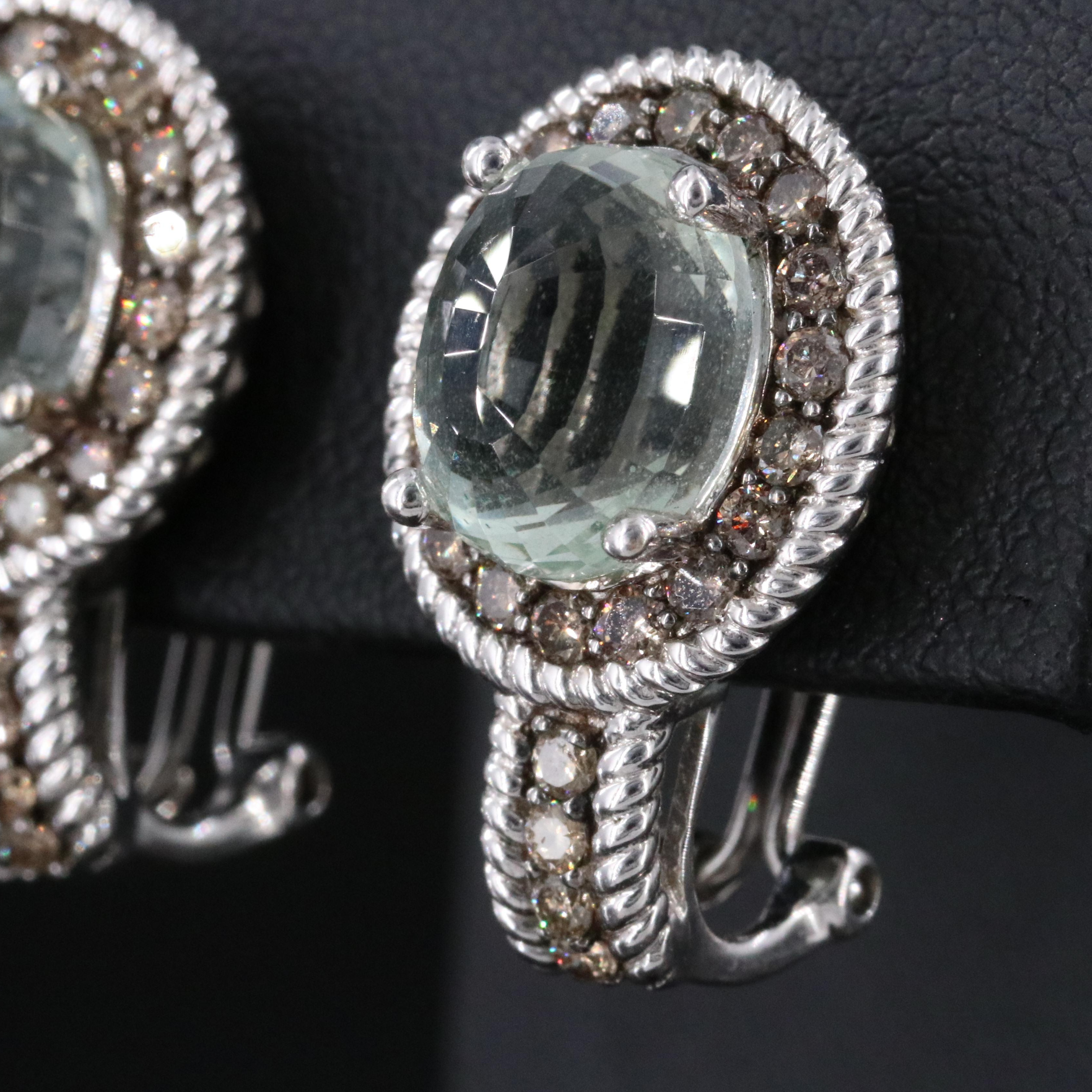 14K Prasiolite and Fancy Brown Diamond Earrings