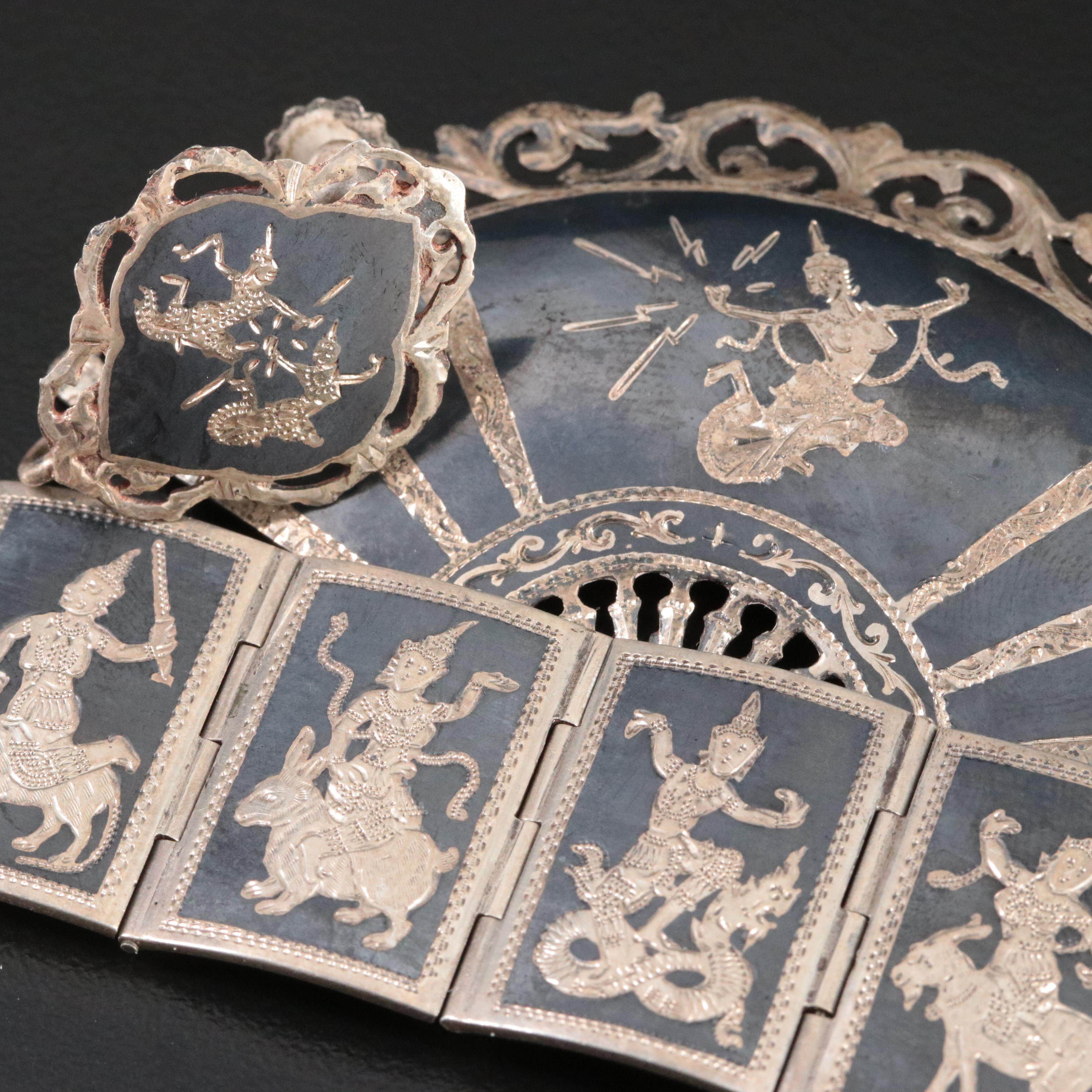 Vintage Collection of Siam Sterling Niello Jewelry