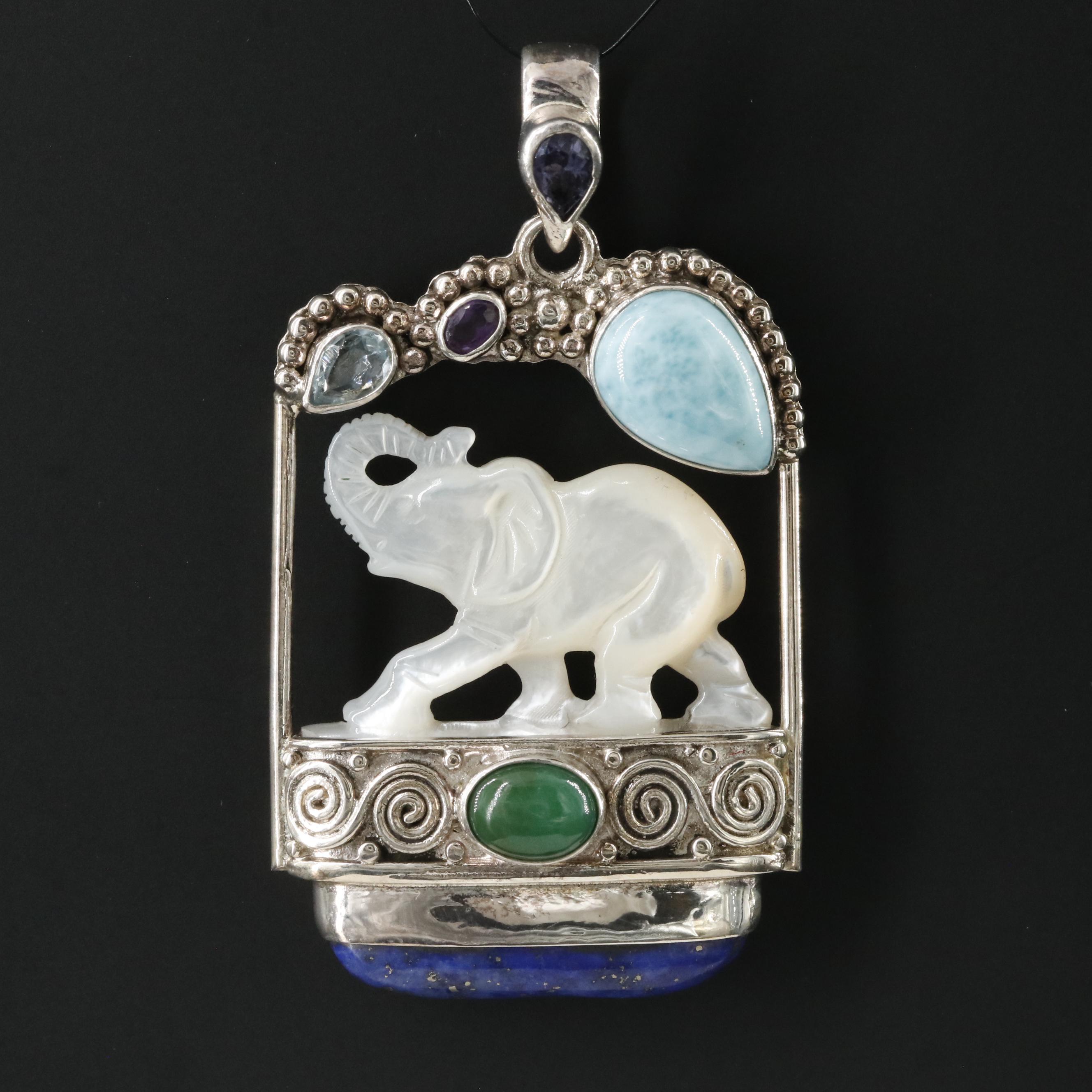 Sajen Sterling and Gemstone Elephant Pendant