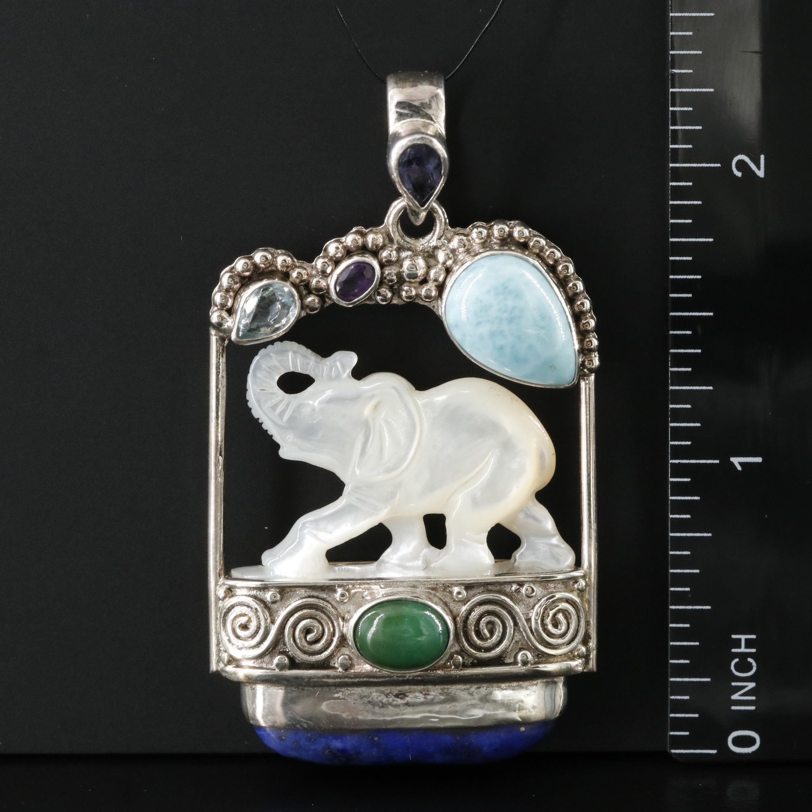 Sajen Sterling and Gemstone Elephant Pendant