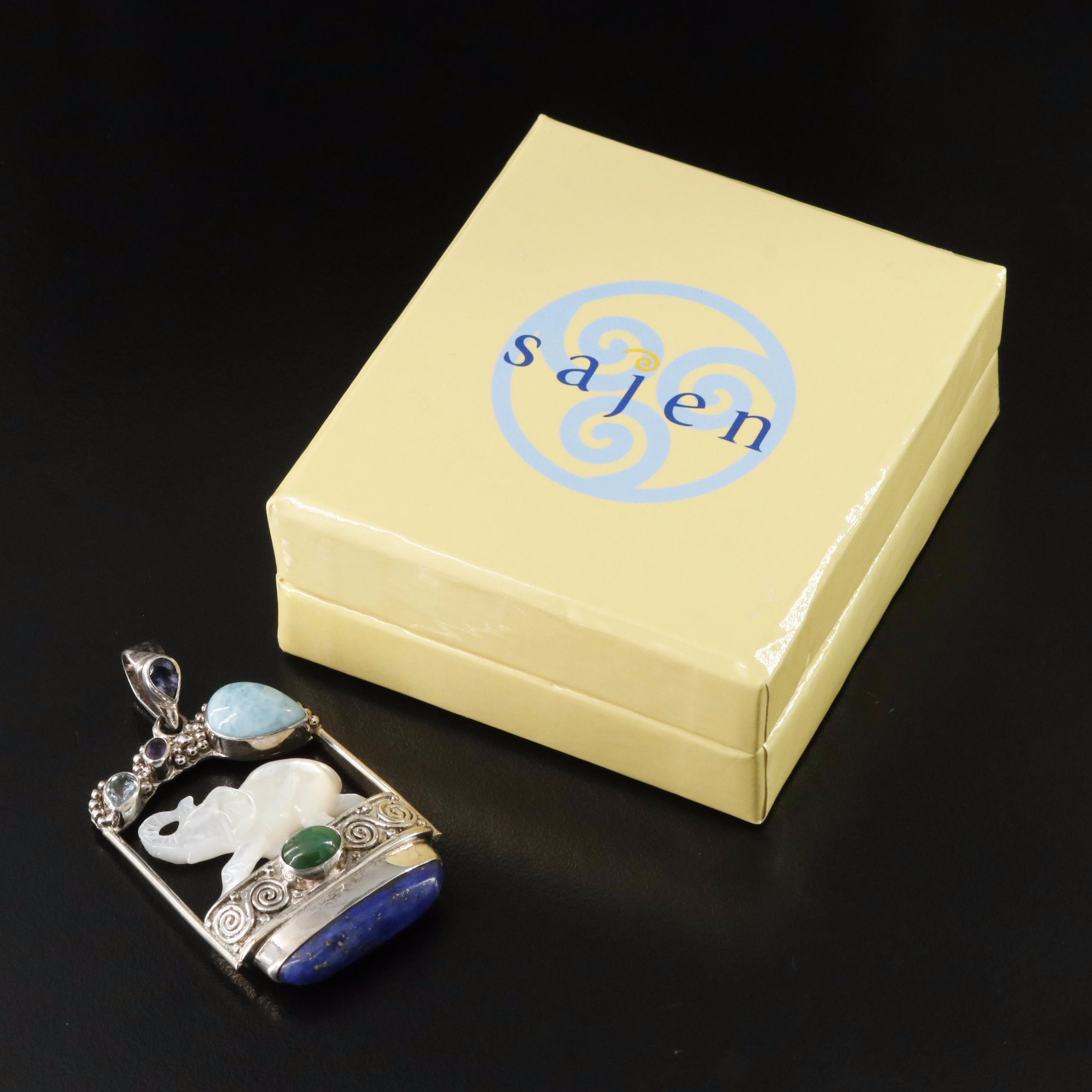Sajen Sterling and Gemstone Elephant Pendant