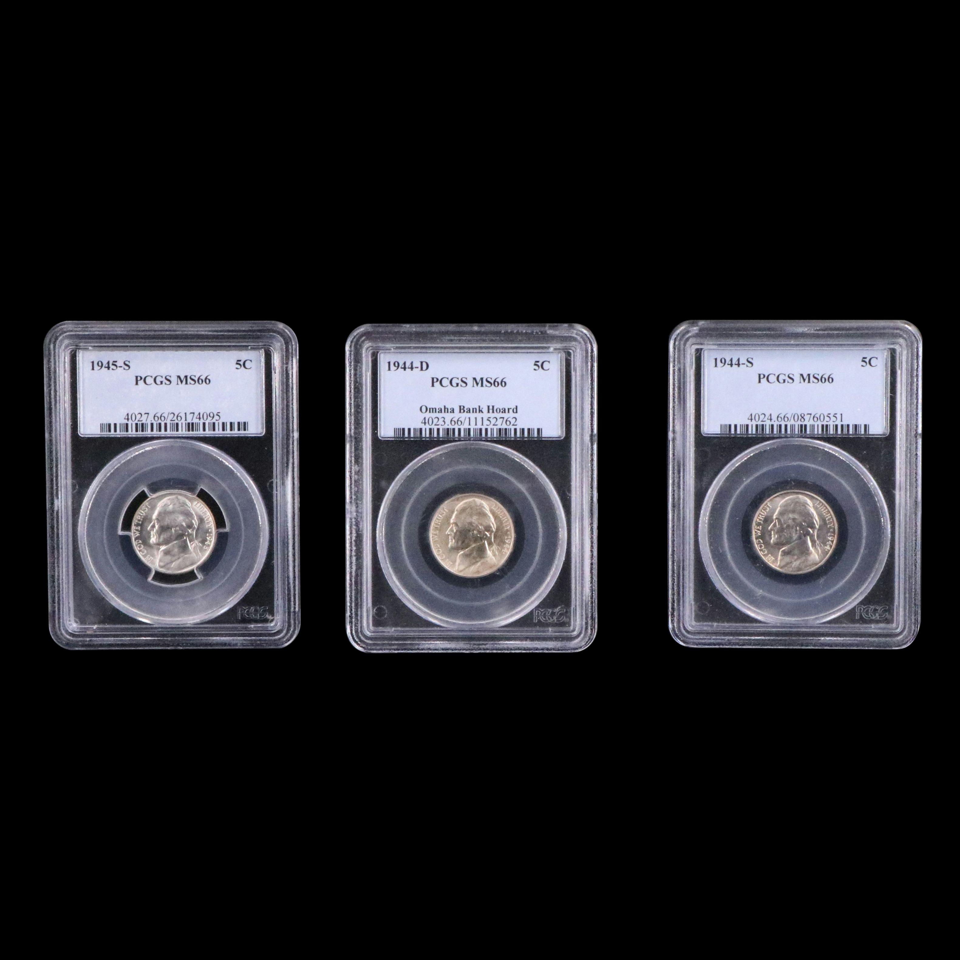Three PCGS Graded MS66 WWII Silver Jefferson Nickels
