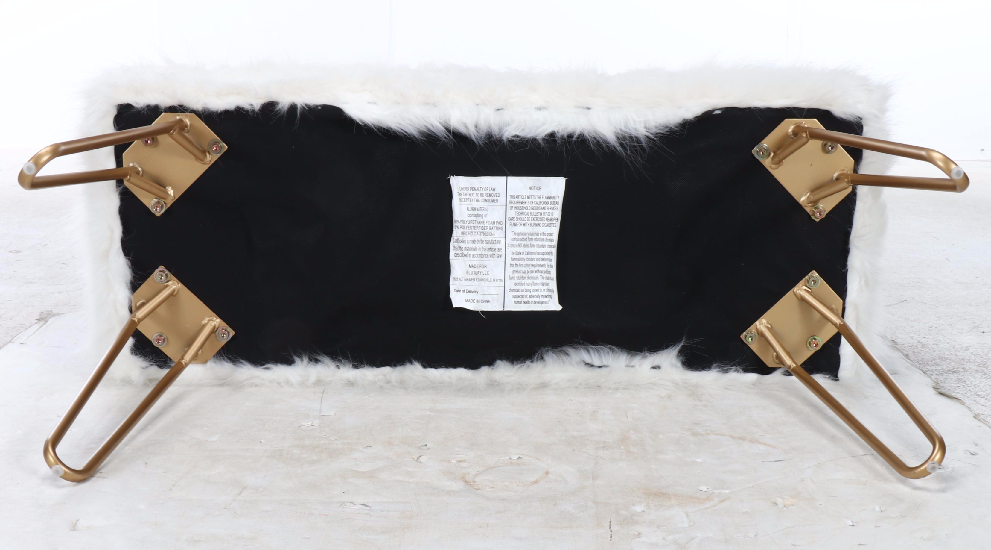Contemporary Faux Fur and Gilt Metal Bench
