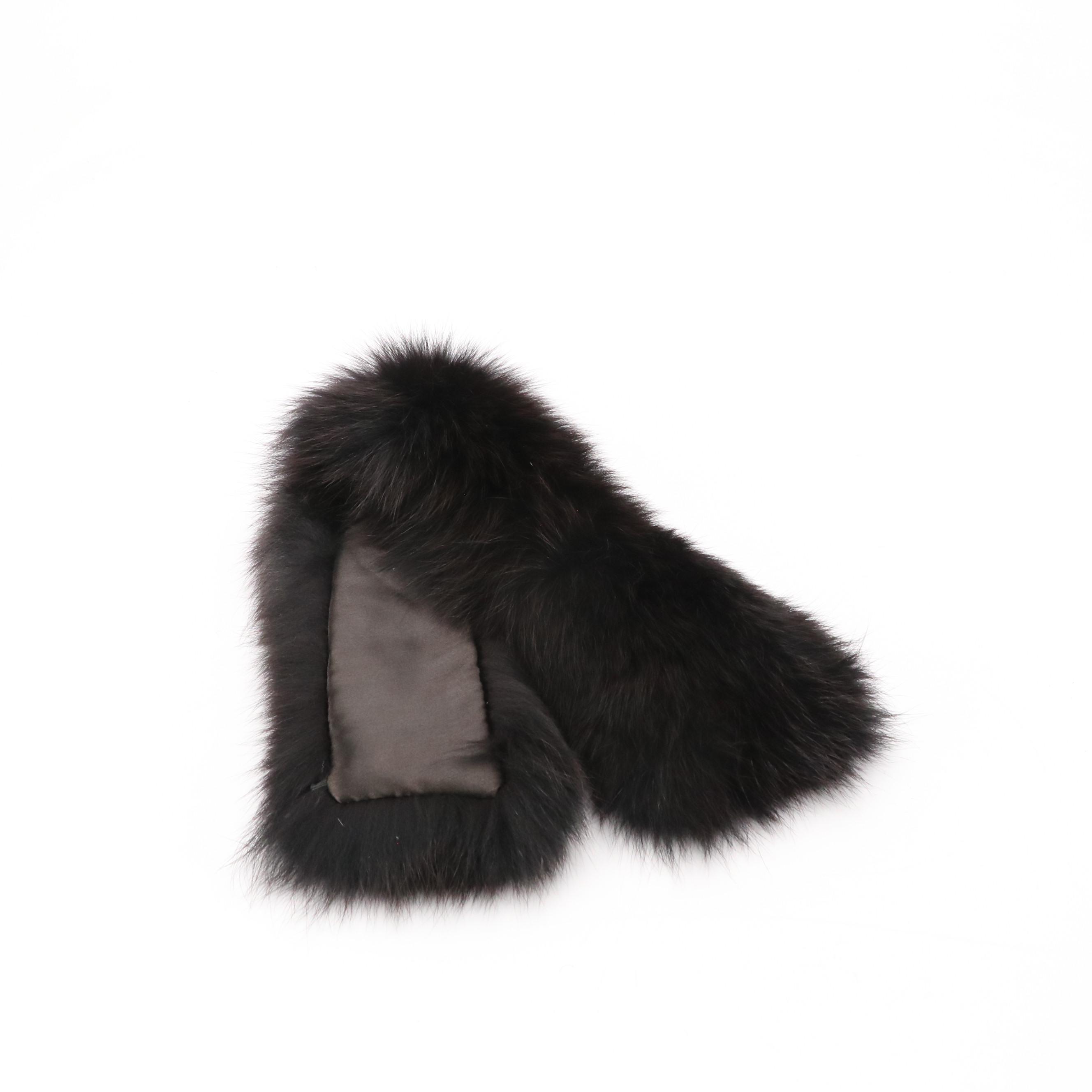 Chinchilla Fur Scarf, Black Fox Fur Collar and Curly Lamb Fur Cap