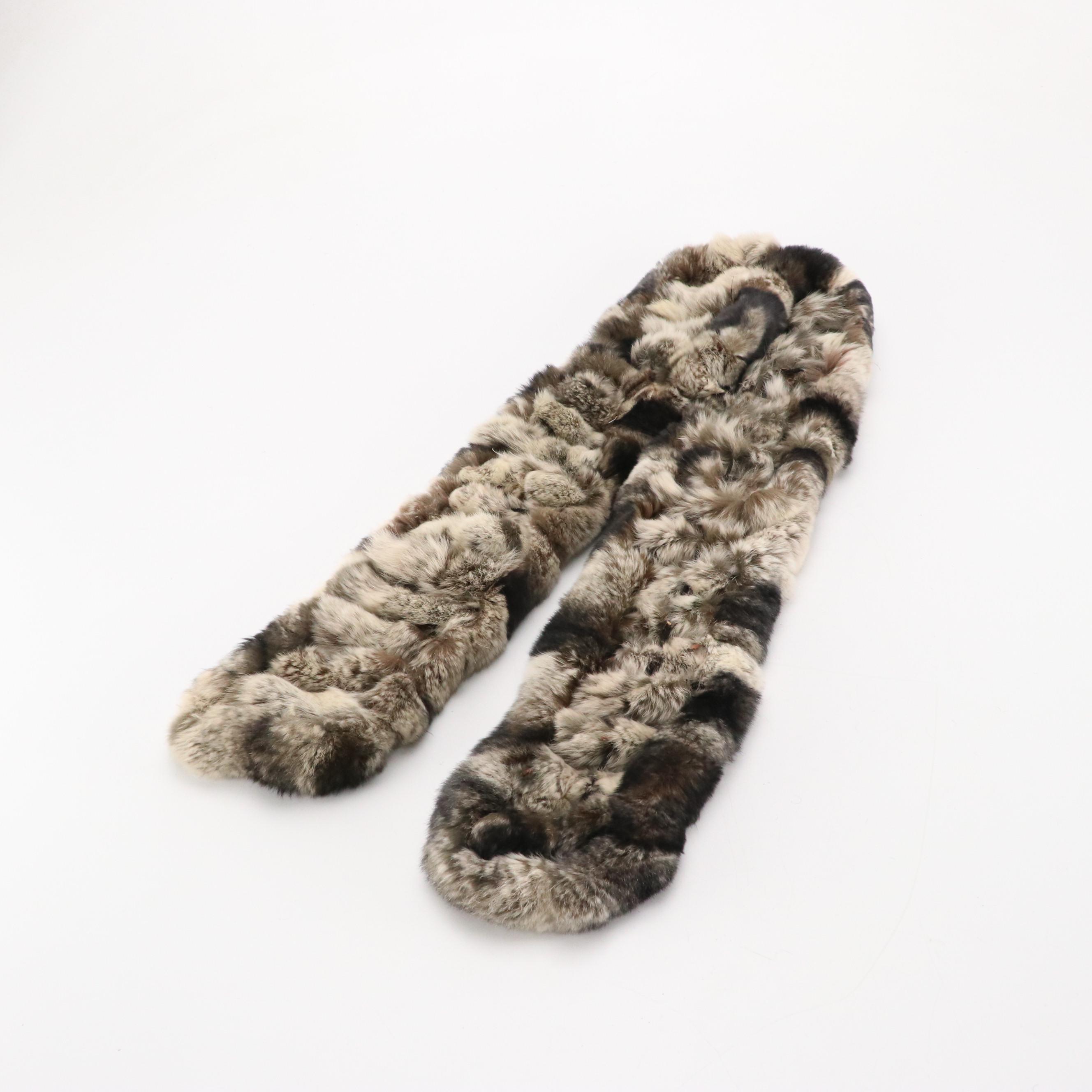 Chinchilla Fur Scarf, Black Fox Fur Collar and Curly Lamb Fur Cap
