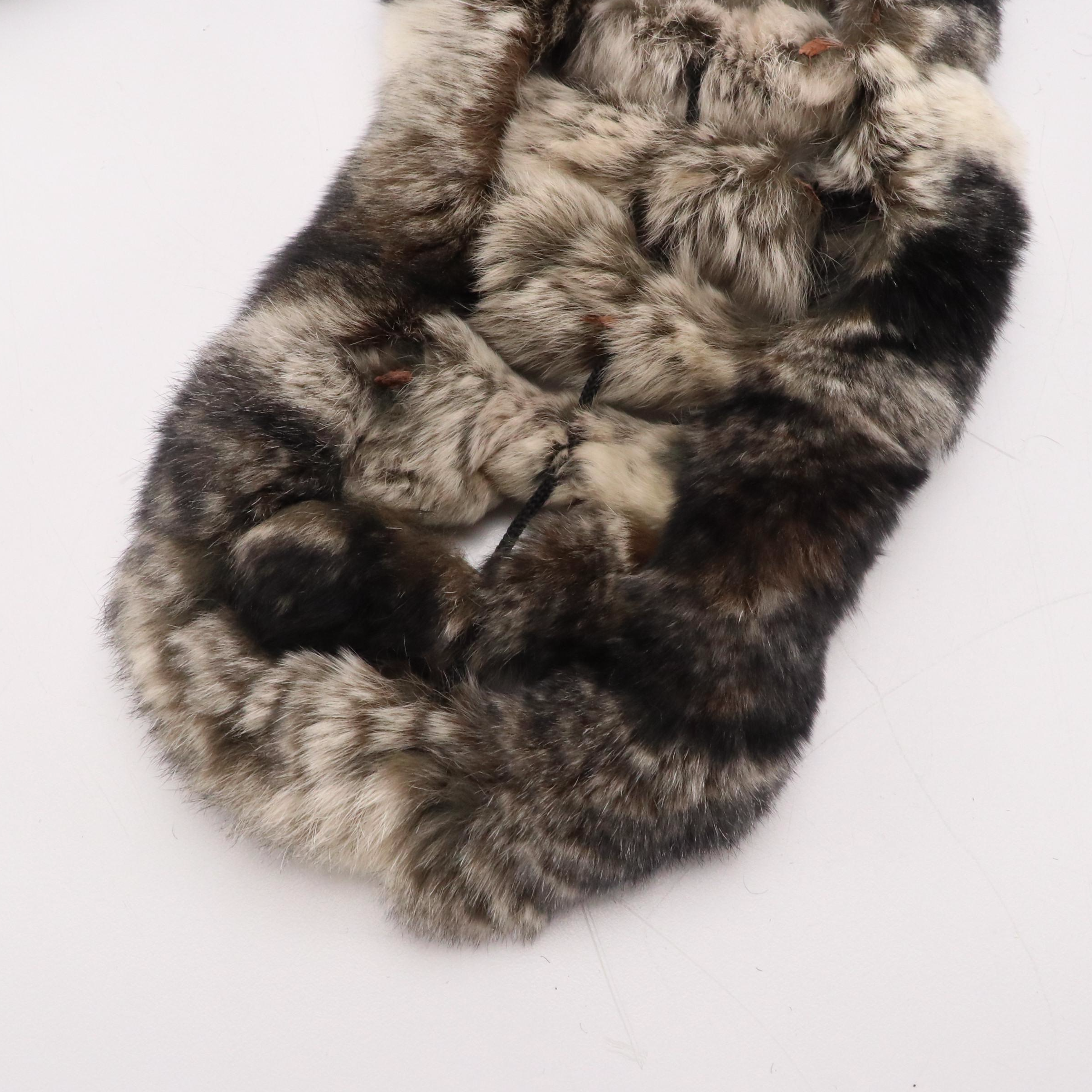 Chinchilla Fur Scarf, Black Fox Fur Collar and Curly Lamb Fur Cap