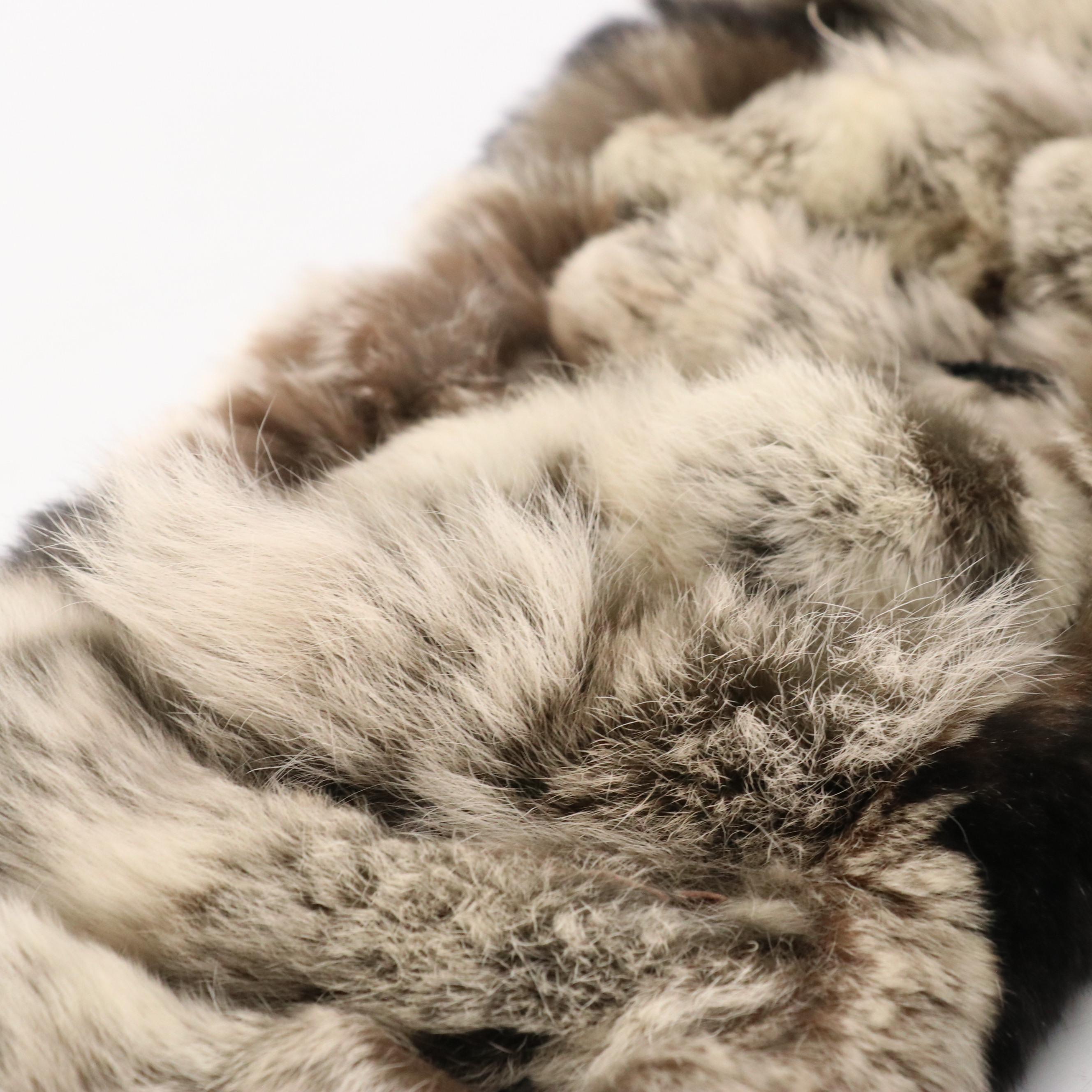 Chinchilla Fur Scarf, Black Fox Fur Collar and Curly Lamb Fur Cap
