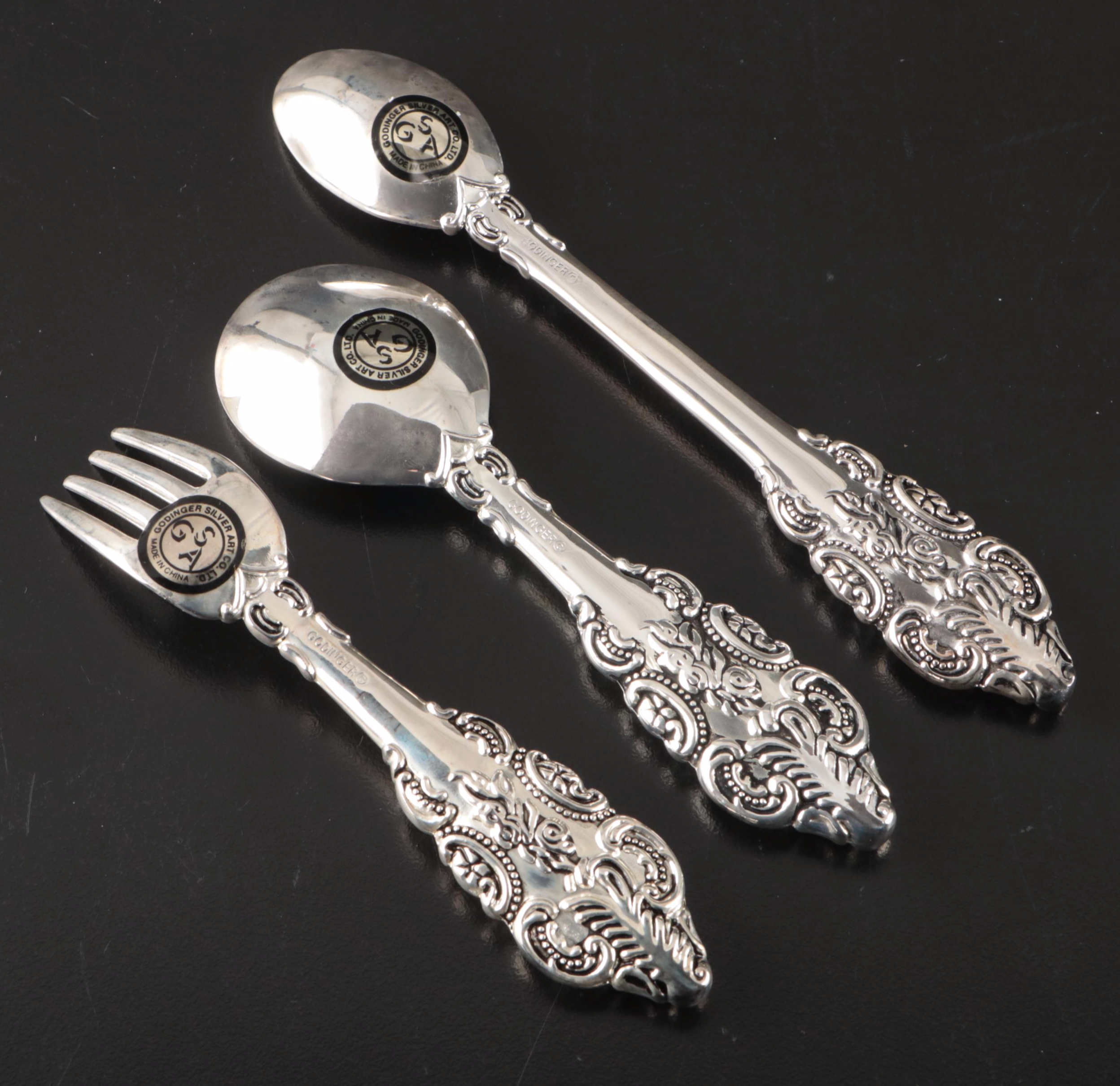 Godinger Figural and Floral Handle Silver Plate Flatware