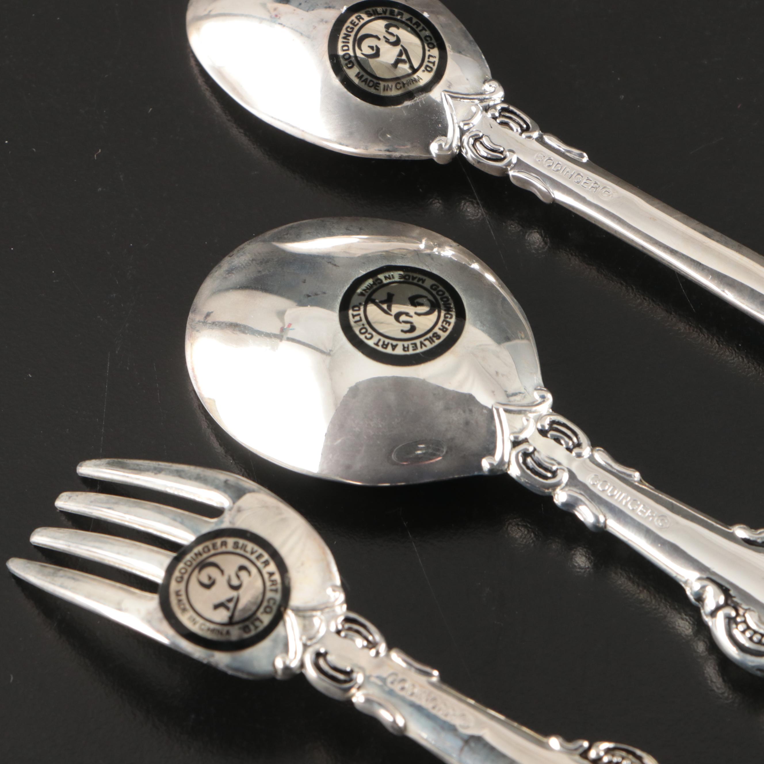 Godinger Figural and Floral Handle Silver Plate Flatware